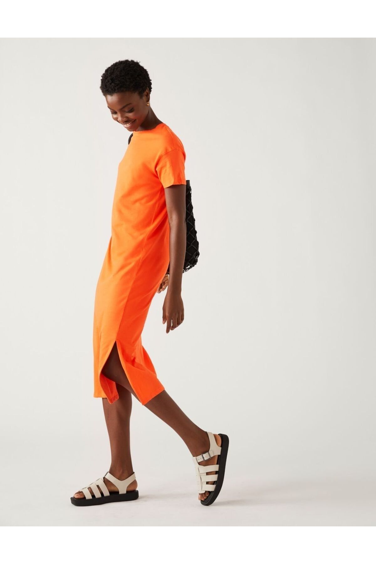 Marks & Spencer Saf Pamuklu Kısa Kollu Midi Elbise