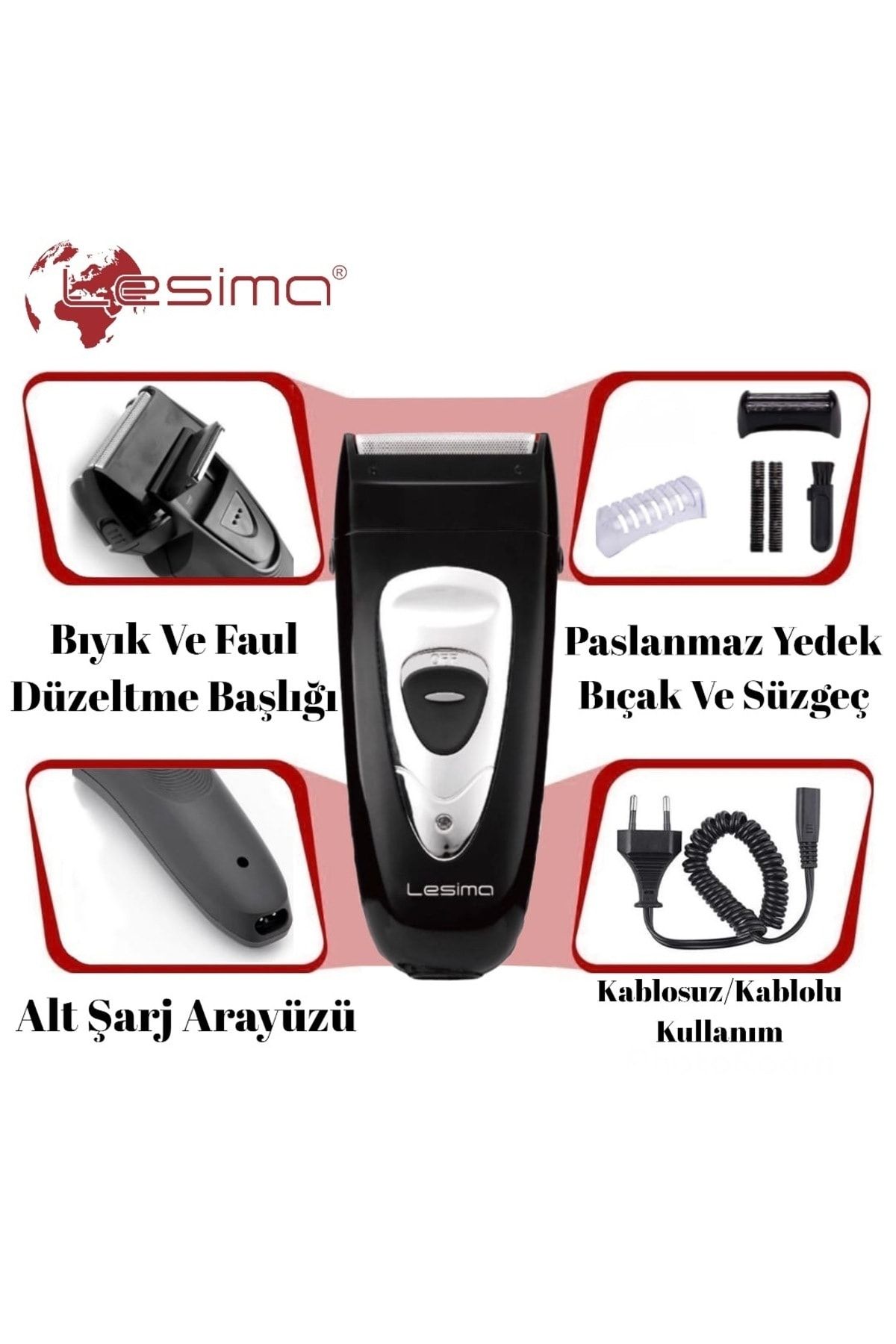 Lesima Ls-100 Gentelmen Serisi Sakal Yanak Traş Ve Faul Düzeltme Tıraş Makinesi