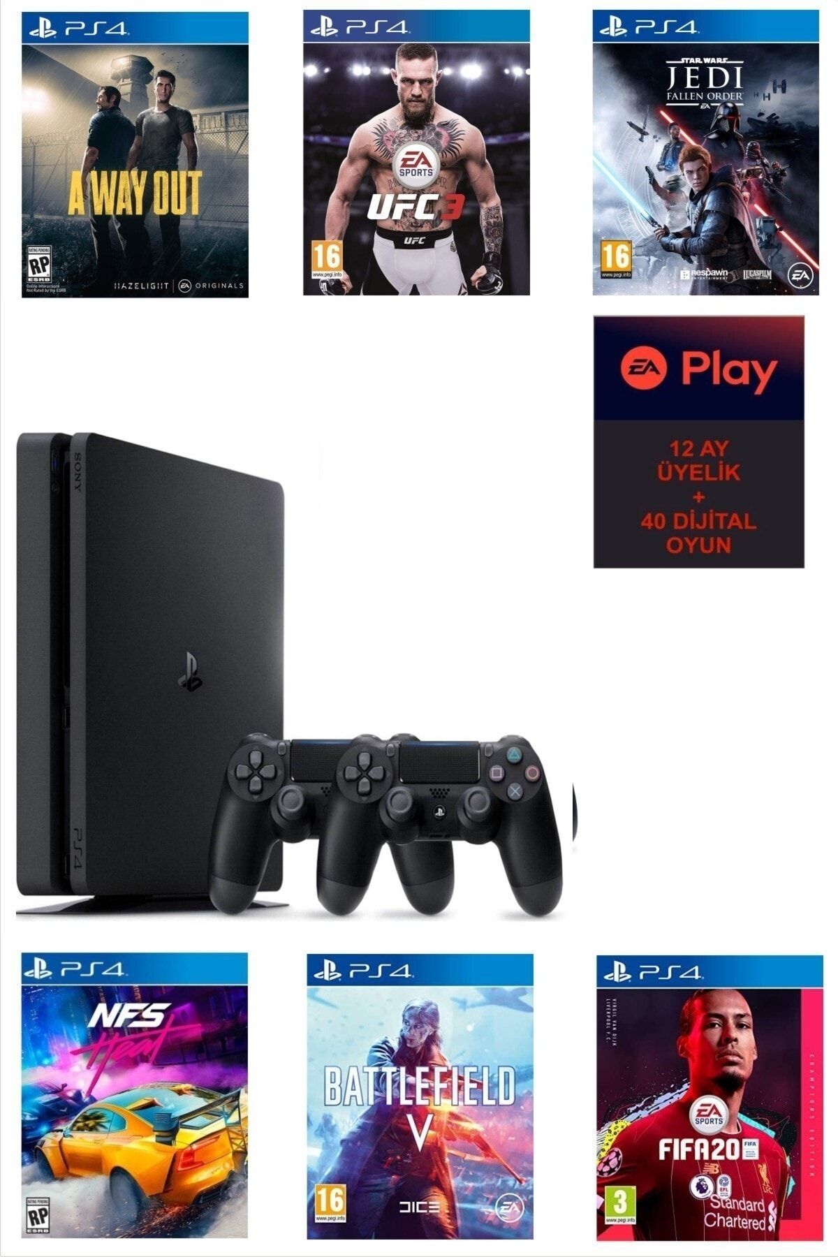 Sony PlayStation 4 Slim 500 GB +Yenilenmiş + 1 Yıllık EA Play Üyeliği + 40 Oyun