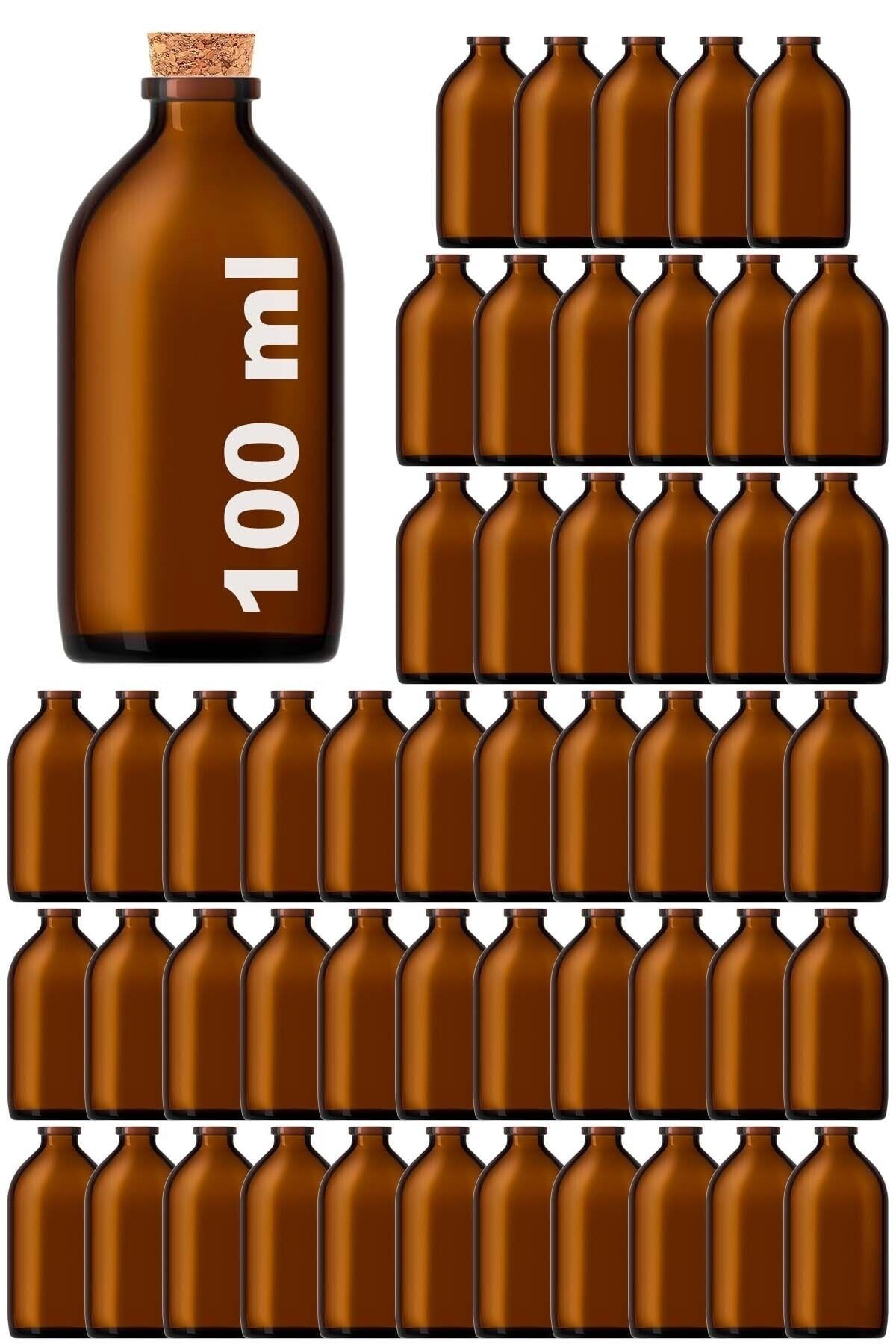 Afra Tedarik 100 ml Amber Kahverengi Şişe Mantar Tıpalı 100 cc Cam Şişe 50 Adet