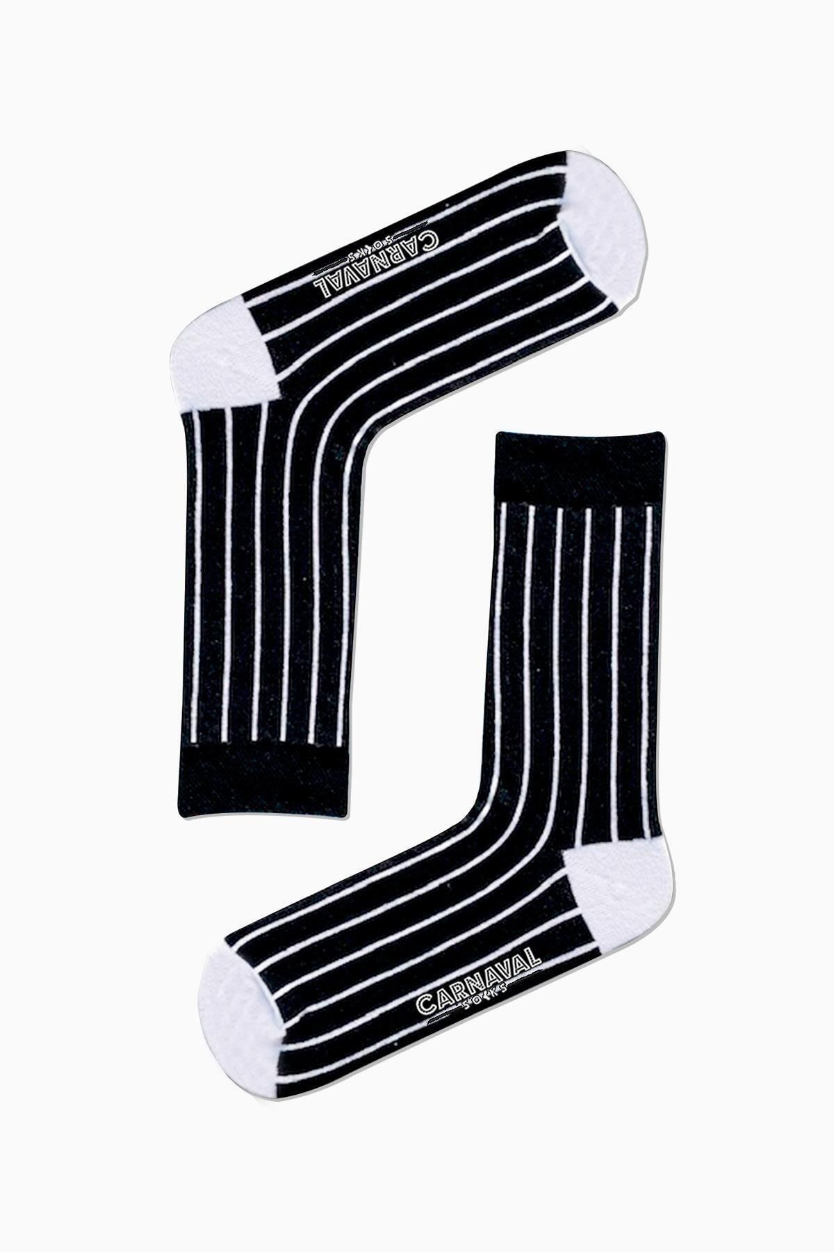 CARNAVAL SOCKS Beyaz Dik Çizgi Desenli Renkli Çorap