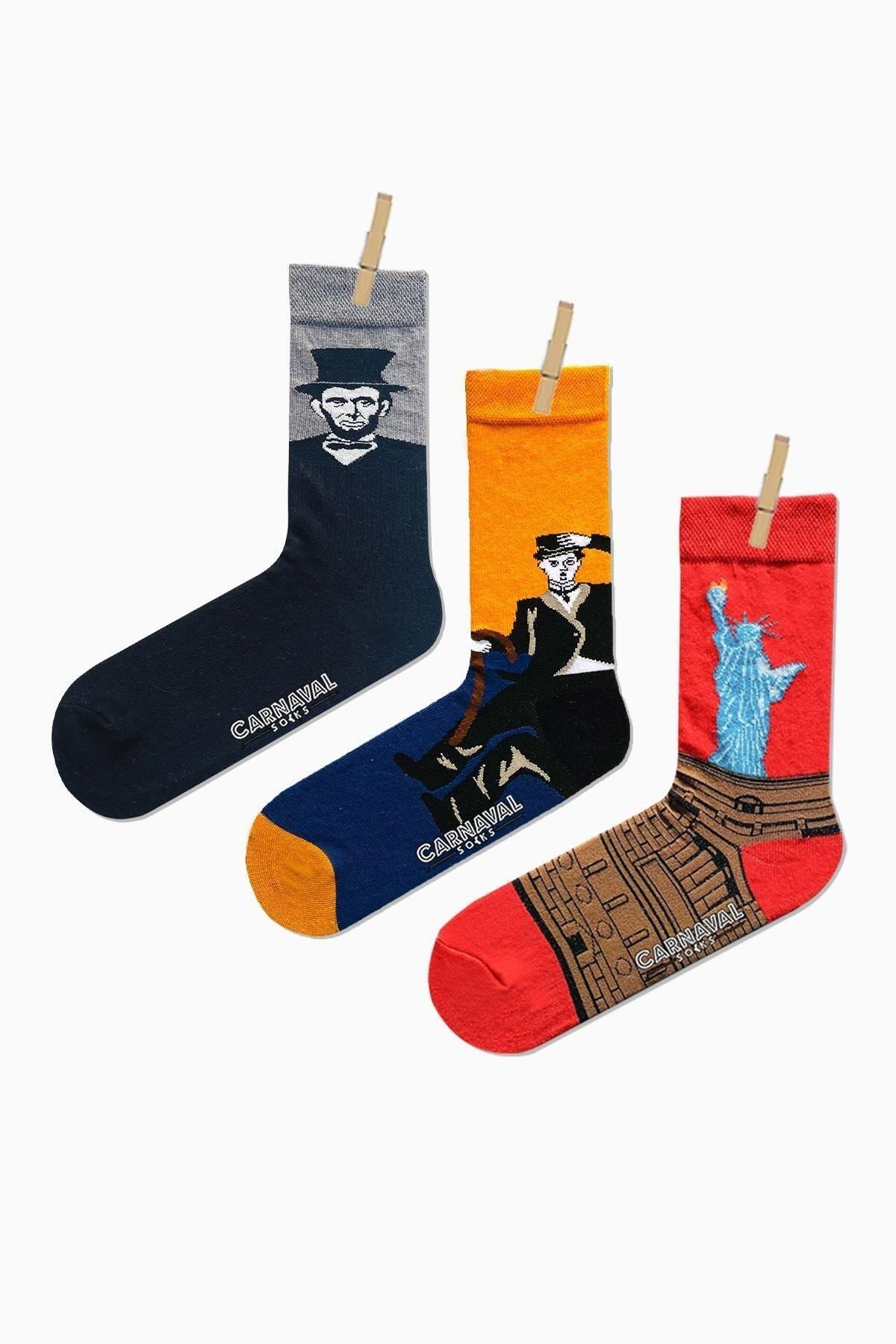 CARNAVAL SOCKS 3'lü Özgürlük Heykel Set Renkli Çorap