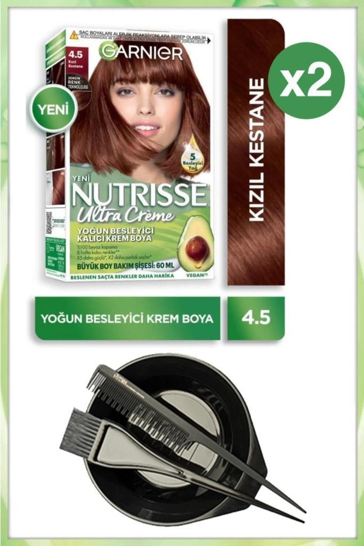 Garnier Nutrisse Ultra Krem Saç Boyası 4.5 KIZIL KESTANE X2 BOYAMA SETİ