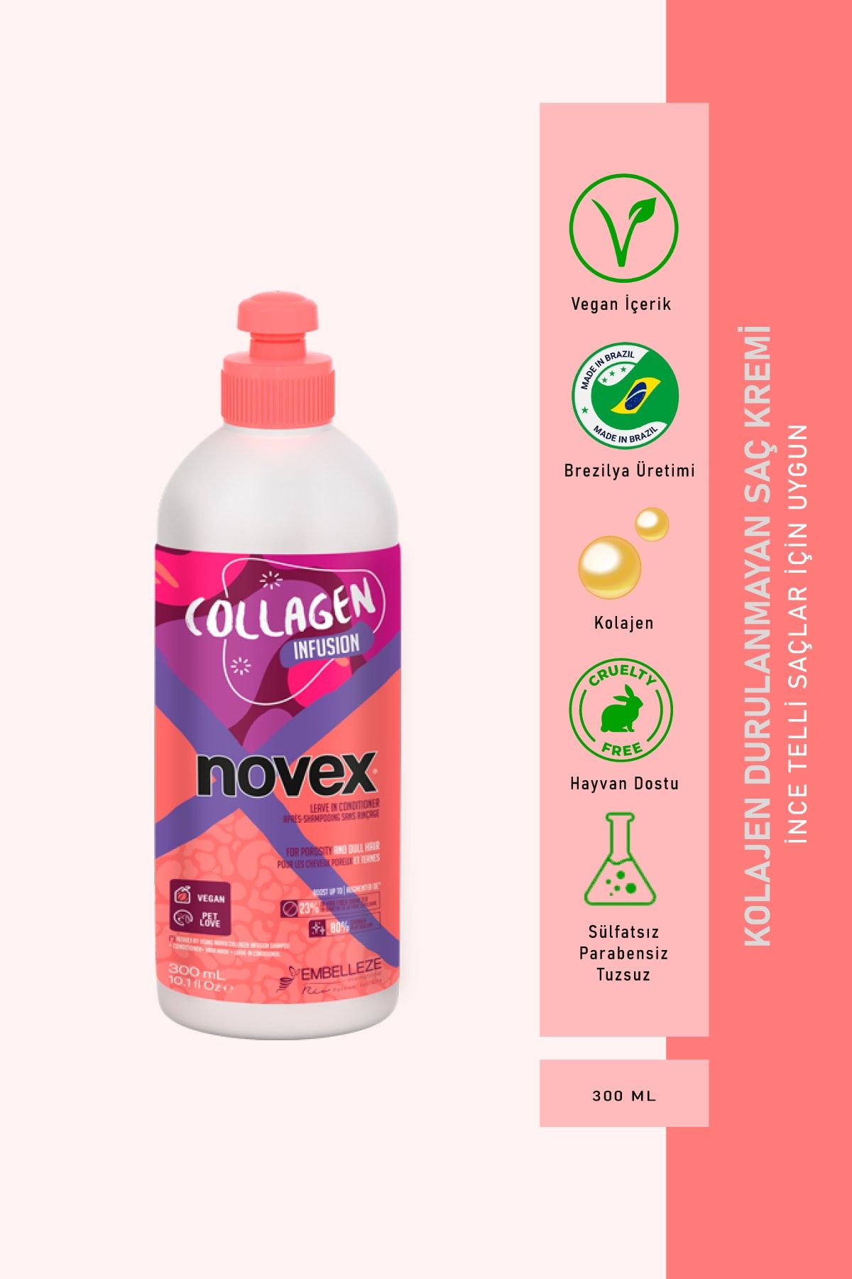 NOVEX Collagen Infusion - Ince Telli Saçlar Için Hacim Veren Durulanmayan Saç Bakım Kremi 300g