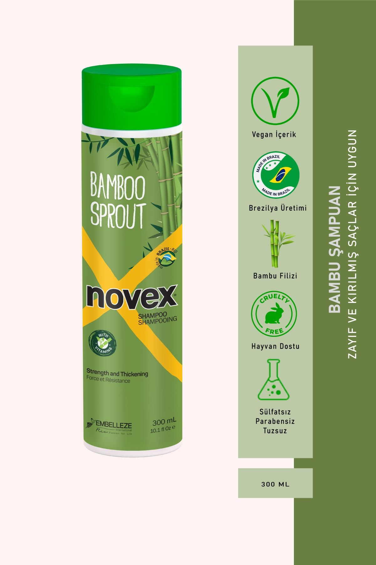 NOVEX Bamboo Sprout - Zayıf Ve Kırılmış Saçlar Için Bambu Filizi Içeren Şampuan 300ml -