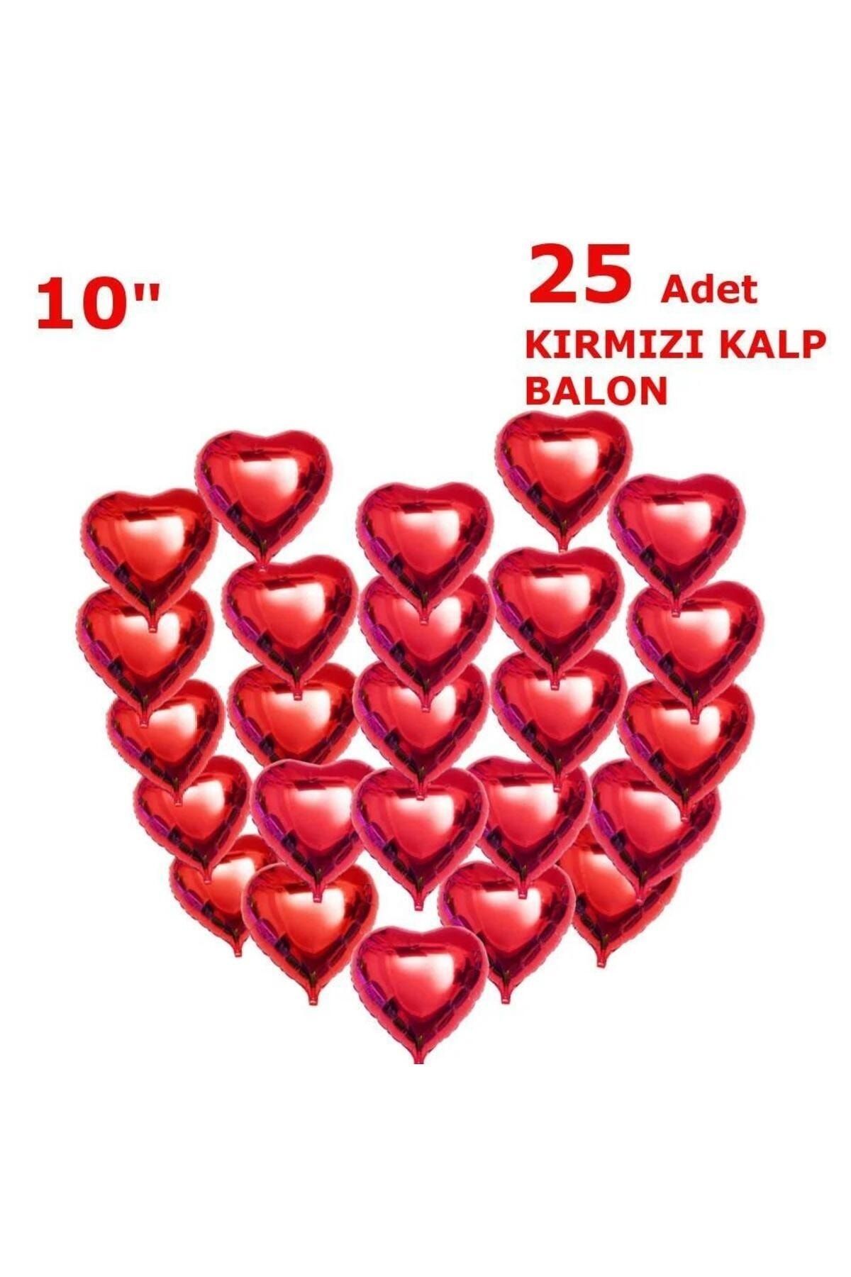 Patladı Gitti 25 Adet Kırmızı Kalp Folyo Balon 10 Inç