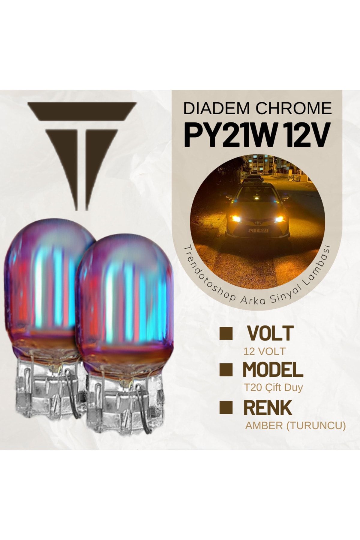 C9 Dıadem 12 Volt T20 Çift Duy Chrome Desıgn Turuncu Amber Işık