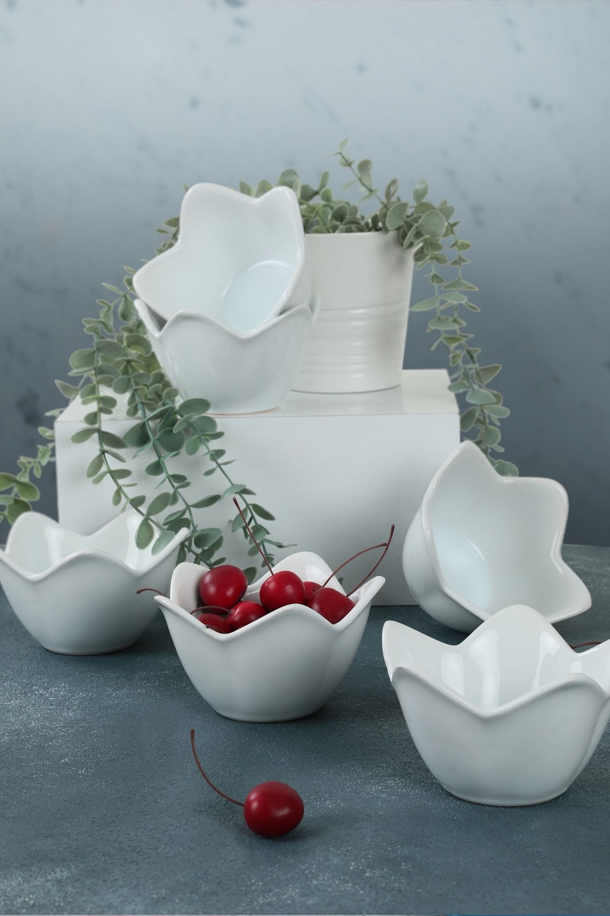 Keramika Beyaz Zambak Çerezlik / Sosluk 12 Cm 6 Adet