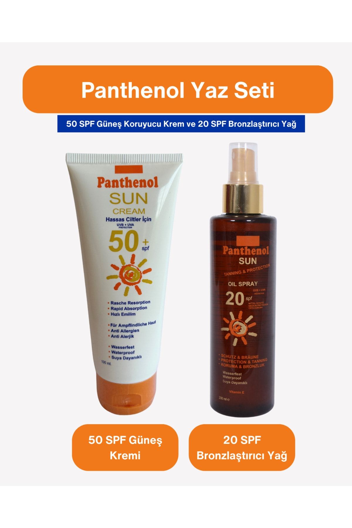 Panthenol 50 SPF Güneş Kremi + Panthenol 20 SPF Bronzlaştırıcı Yağ | Set 6