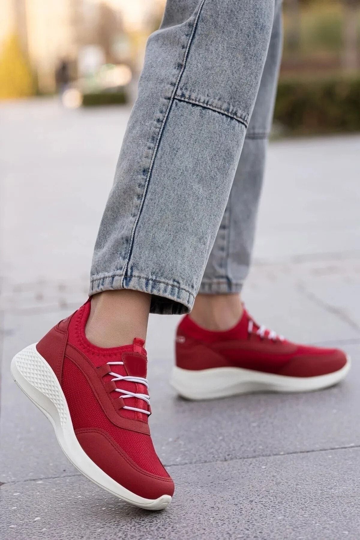 mackrock sports Kırmızı Nefes Alabilen Casual Yumuşak File Esnek Günlük Rahat Taban Sneaker Kadın Yürüyüş Ayakkabısı