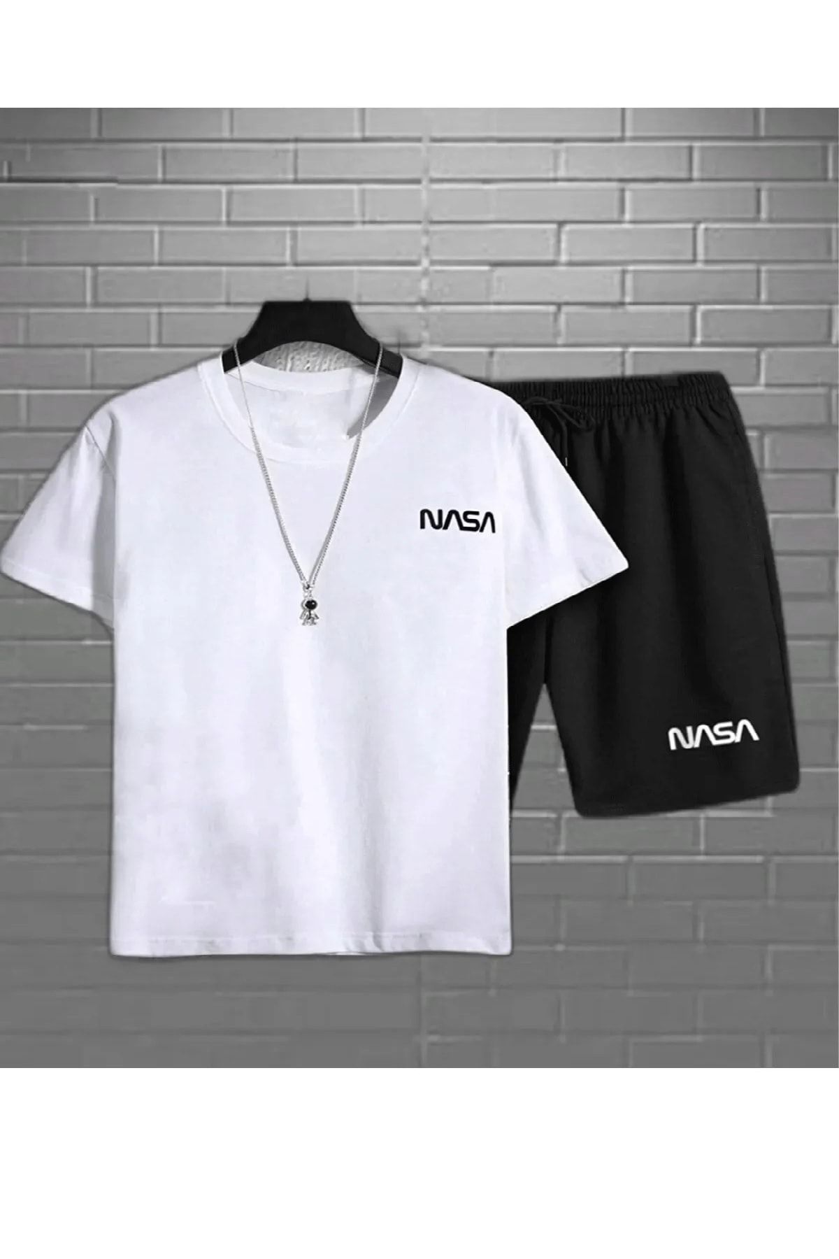 Hunors Sportswear & Company 2'li Nasa Şort T-shirt Takım Siyah Takım NASASORTTSHIRT