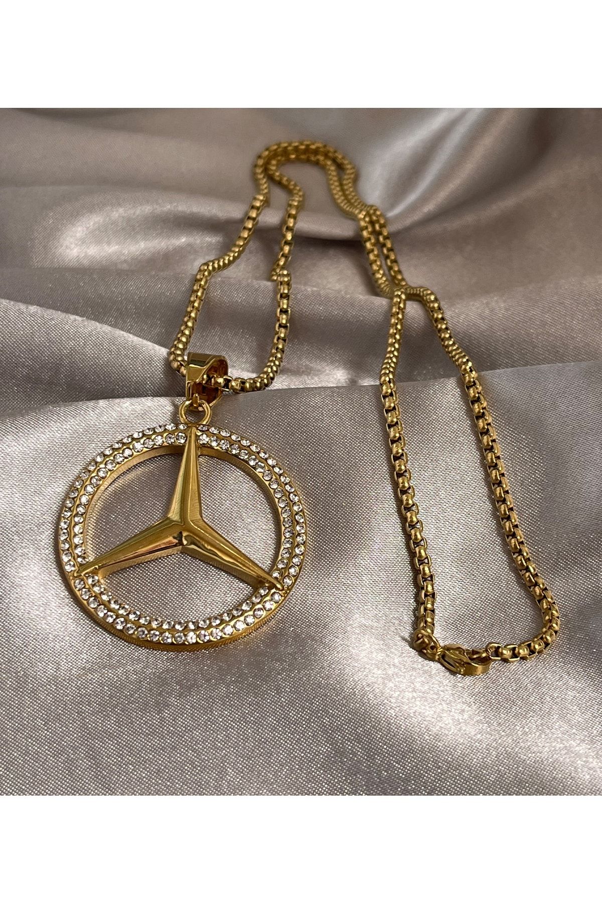 laria jewelry Mercedes Amblemli Çelik Kolye 14 Ayar Altın Kaplama