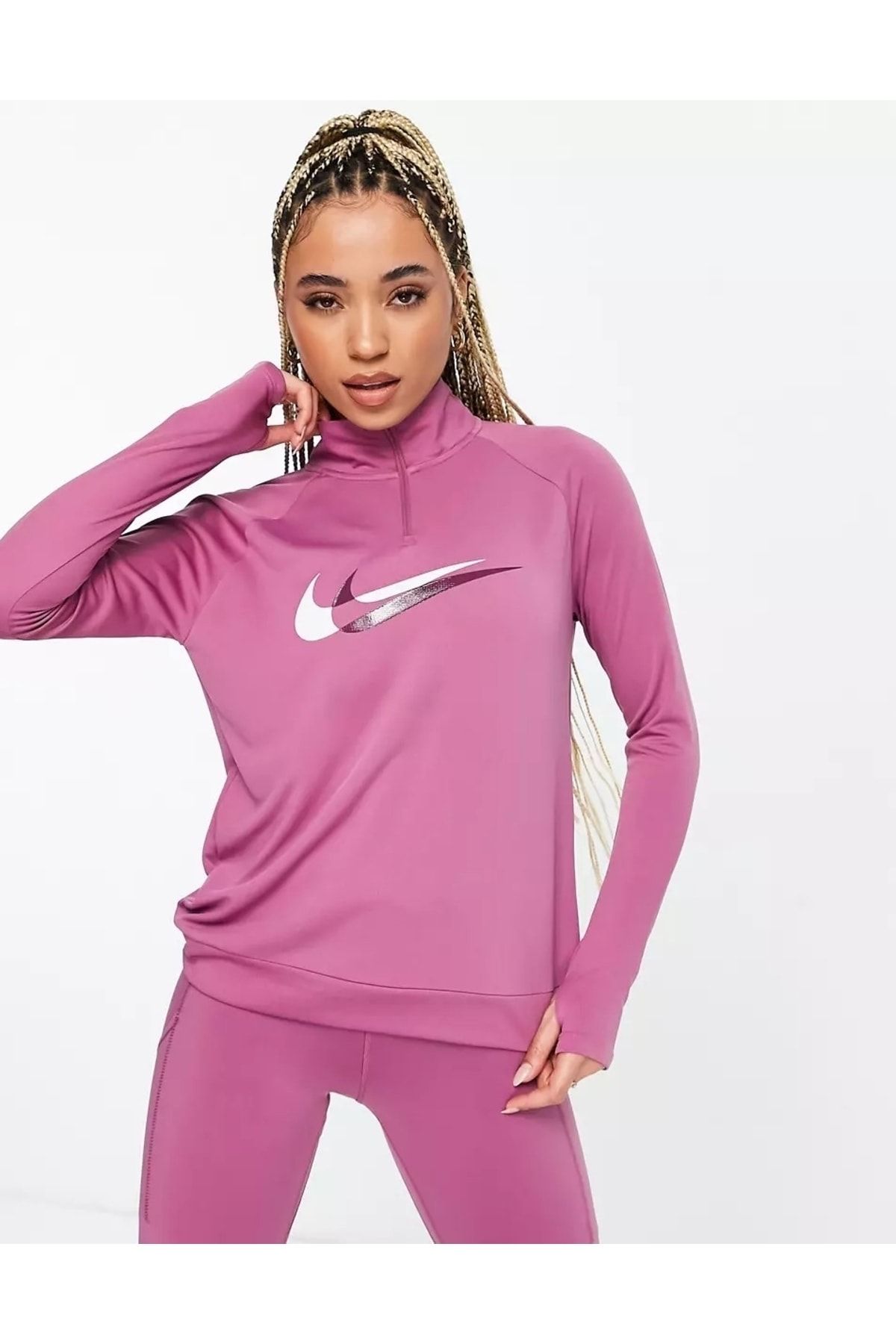 Nike Dri-Fit Swoosh Run 1/4-Zip Running Midlayer Long-Sleeve Kadın Tişört