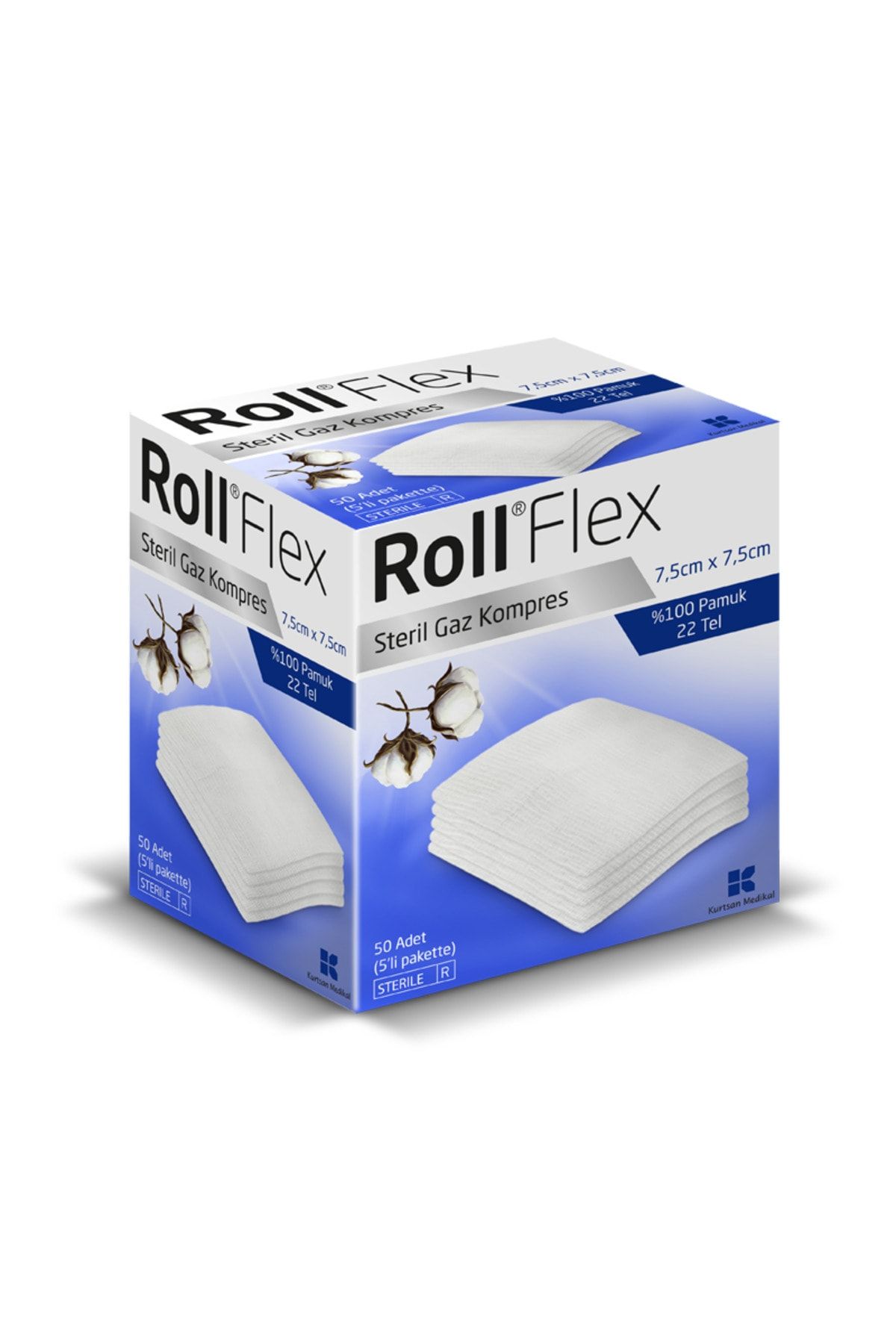 Roll Flex Steril Gaz Kompres Gazlı Bez Spanç 7.5cm*7.5cm - 3 Kutu 100'li