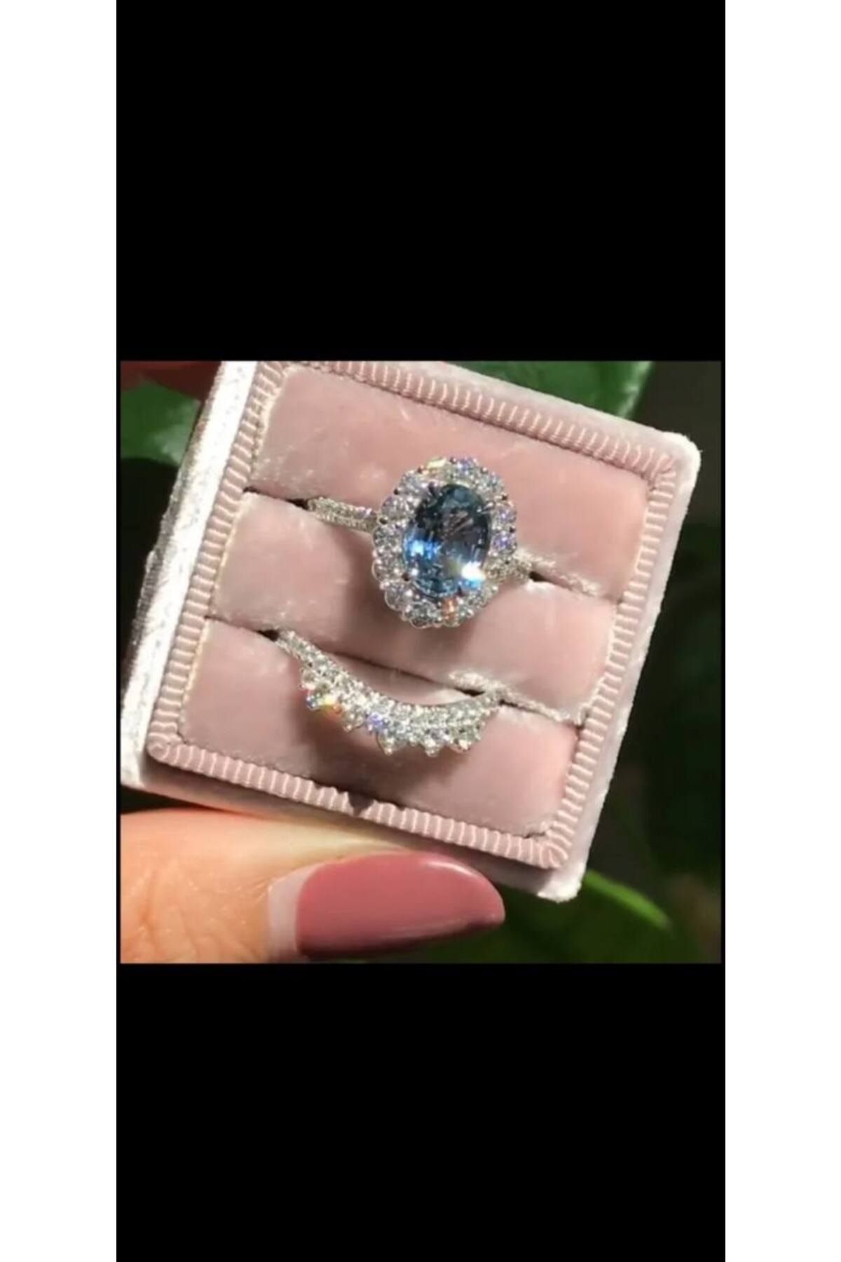 Genel Markalar Kadın yüzük seti, beyaz/mavi Rhinestones kristal alyanslar, gelin takı nişan yüzüğü hediye