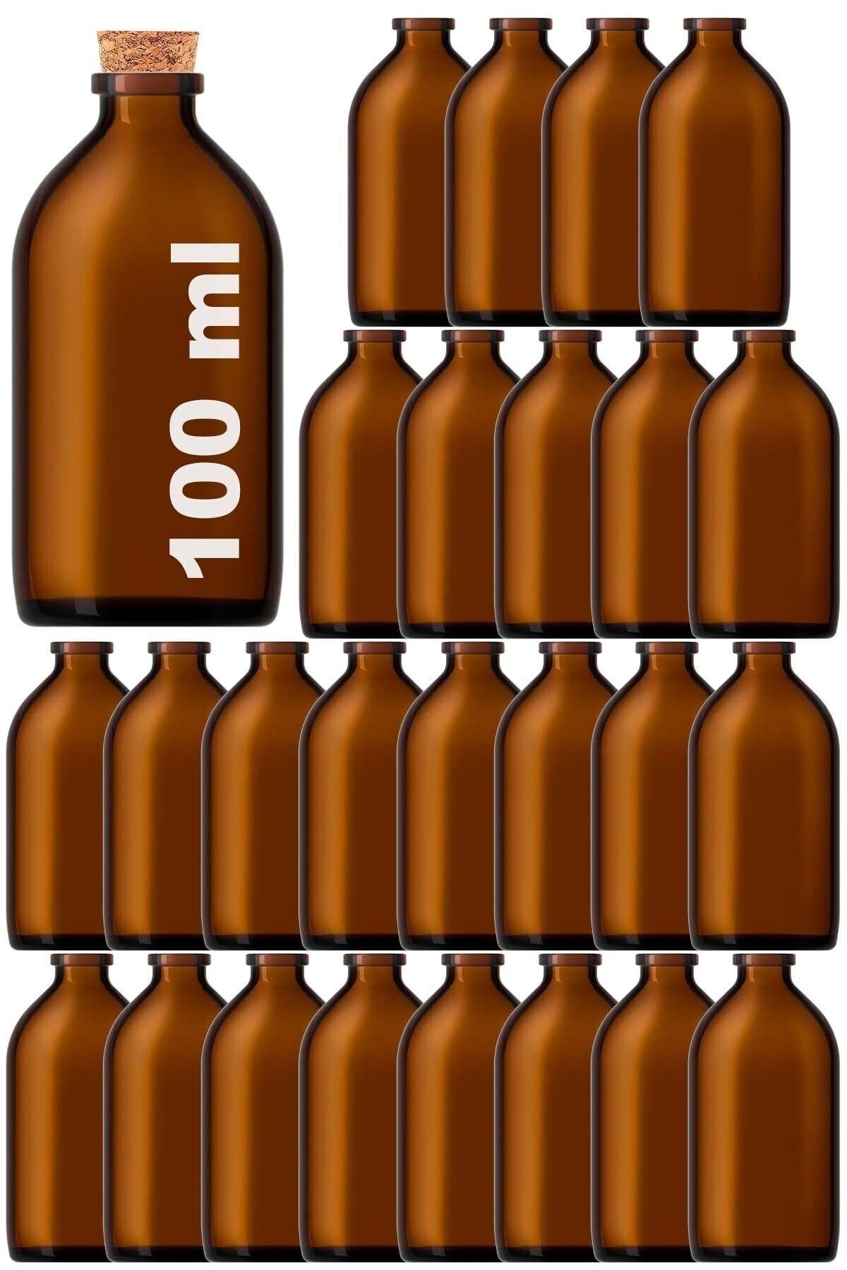 Afra Tedarik 100 ml Amber Kahverengi Şişe Mantar Tıpalı 100 cc Cam Şişe 25 Adet