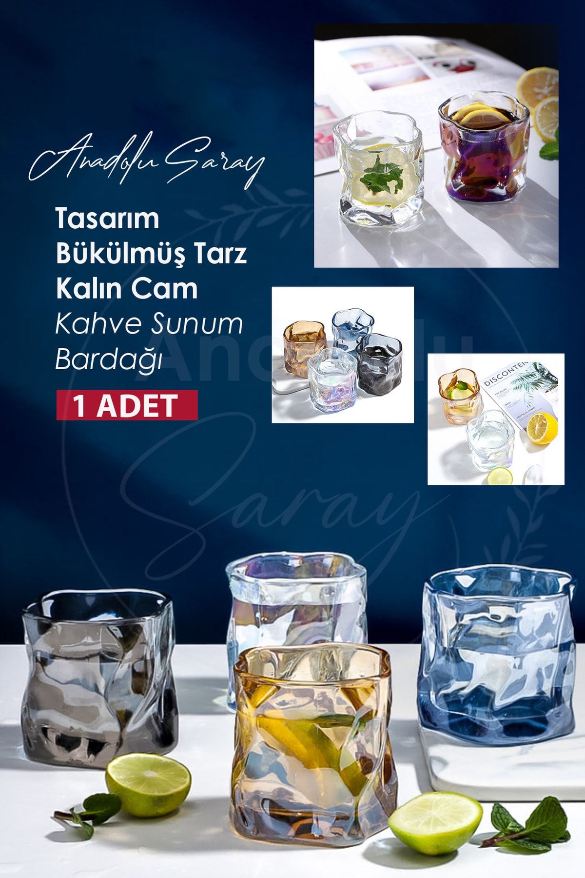 Anadolu Saray Çarşısı Isıya Dayanıklı Tasarım Bükülmüş Kalın Cam Bardak | Bükülmüş Tarz Kahve Ve Sunum Bardağı - 1 ADET