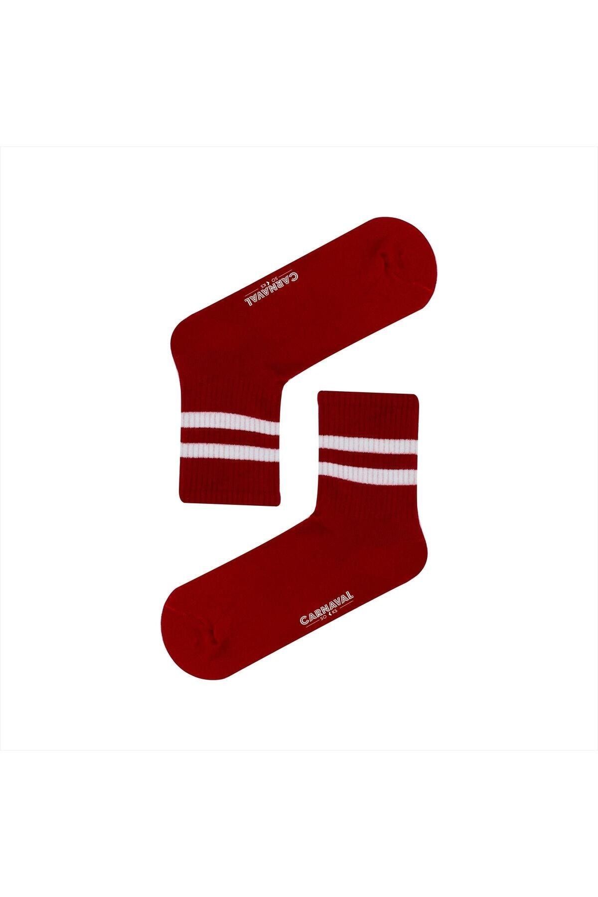 CARNAVAL SOCKS Kırmızı Beyaz Şeritli Desenli Renkli Spor Çorap
