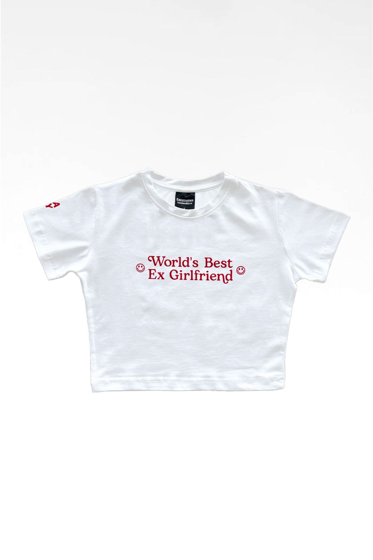 Eazy Co Best Ex Girlfriend Beyaz Crop Top Bisiklet Yaka Kısa Kollu T-Shirt
