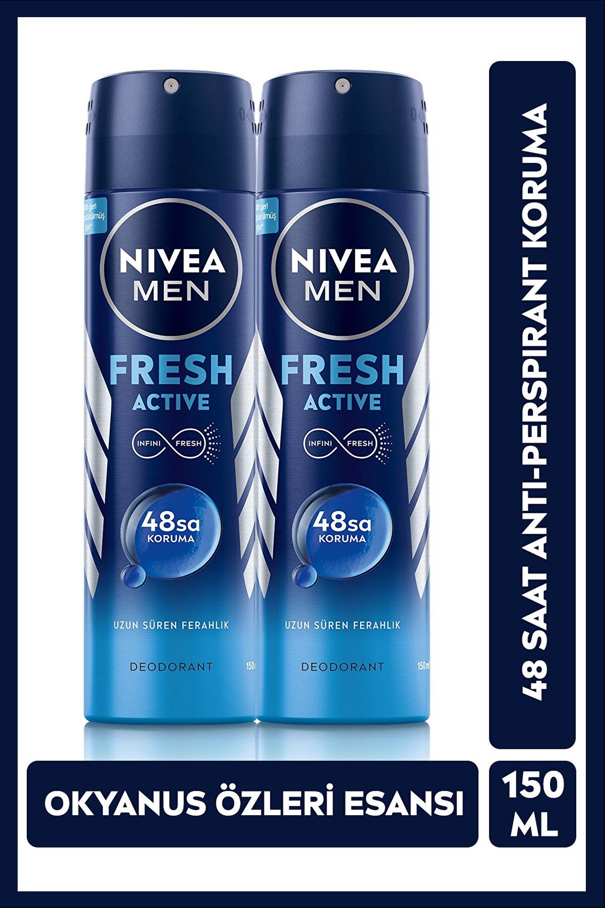 NIVEA MEN Erkek Sprey Deodorant Fresh Active 150ml,48 Saat Uzun Süreli  Koruma