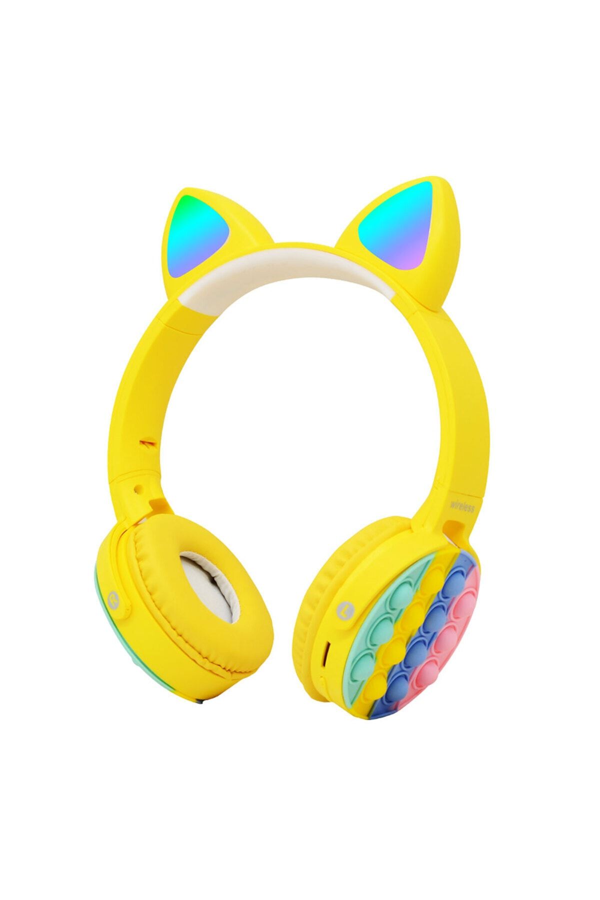 CEPCASE Bluetooth Kulaklık RGB Led Işıklı Kedi Kulağı Band POPİT Tasarım Ayarlanabilir Katlanabilir Kulaklık