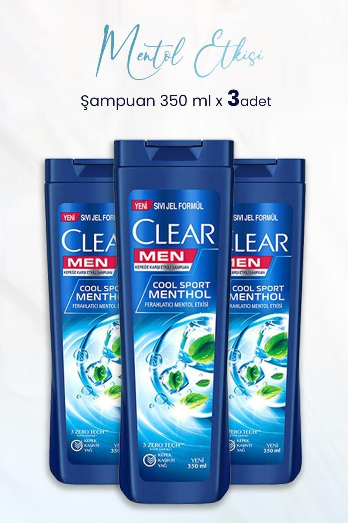Clear Men Kepeğe Karşı Etkili Şampuan Ferahlatıcı Mentol Etkisi 350 ML x 3 Adet