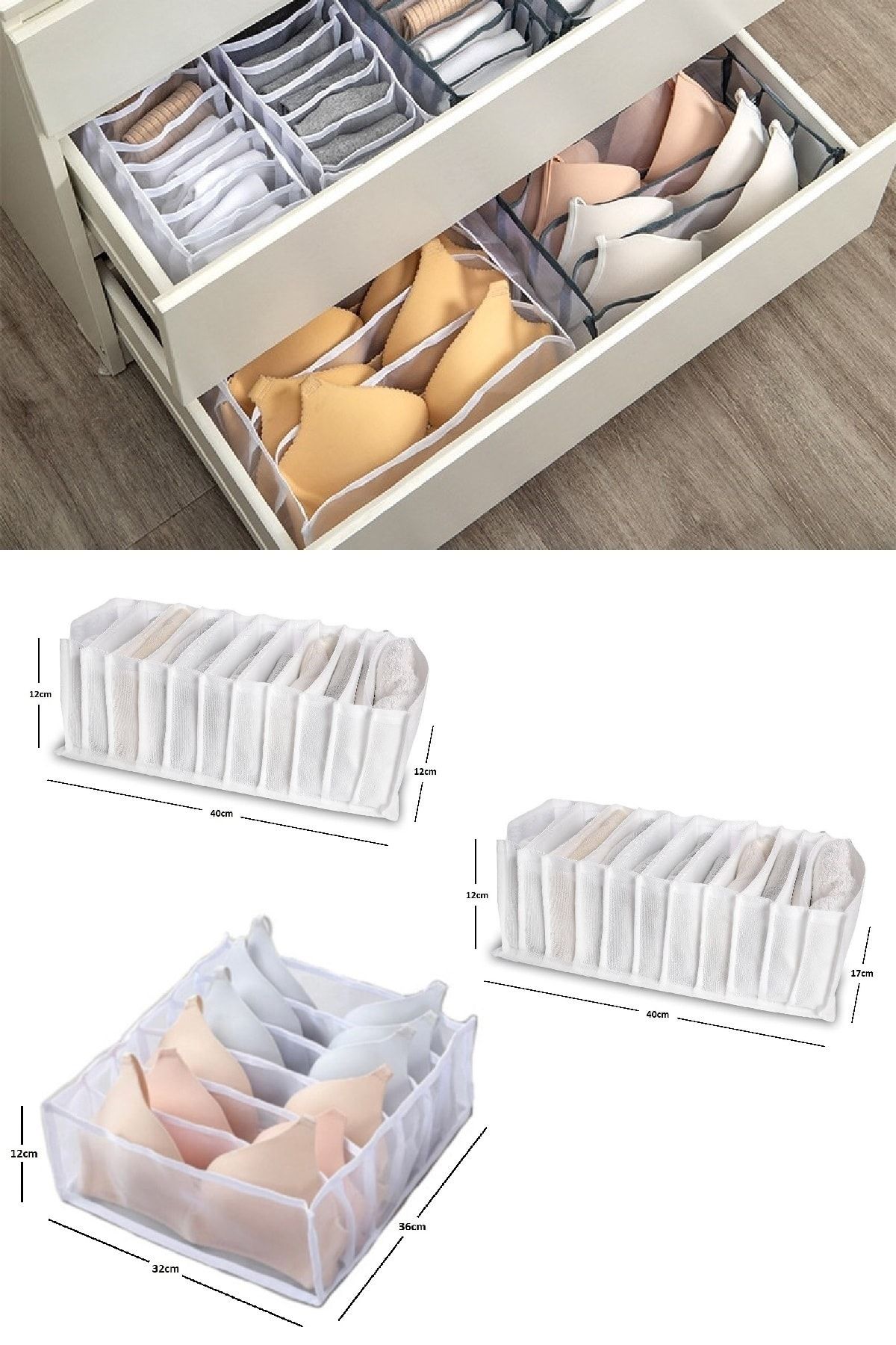 Serstil Small / Medium / Sütyen Çekmece Içi Düzenleyici Organizer 3'lü Set