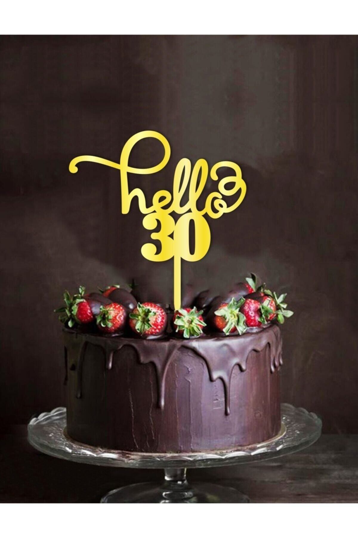 Aker Hediyelik Gold Aynalı Pleksi "hello 30" Doğum Günü Parti Pasta Süsü