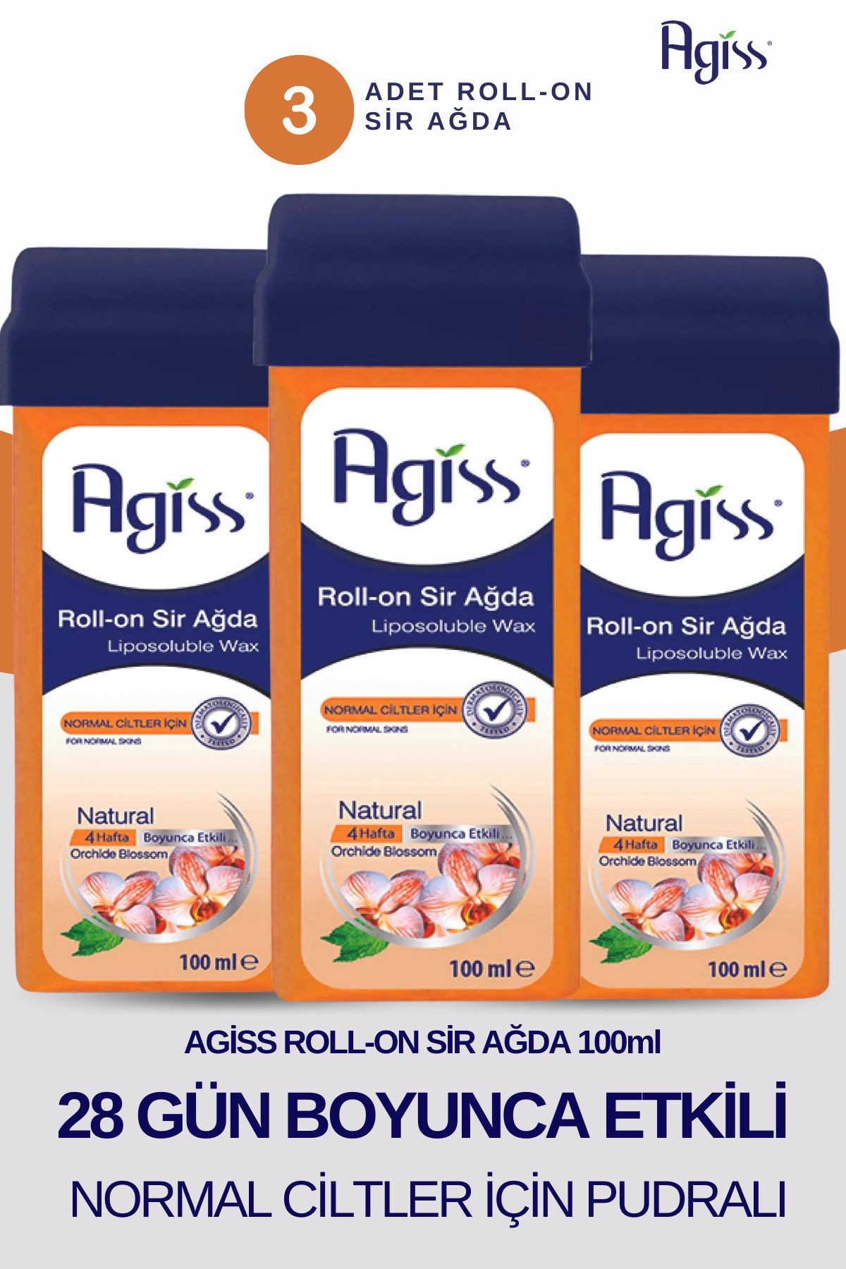 AGISS Roll-on Sir Ağda Normal Ciltler Natural Kalıp Ağda Liposoluble Wax 100 ml 3'lü Set
