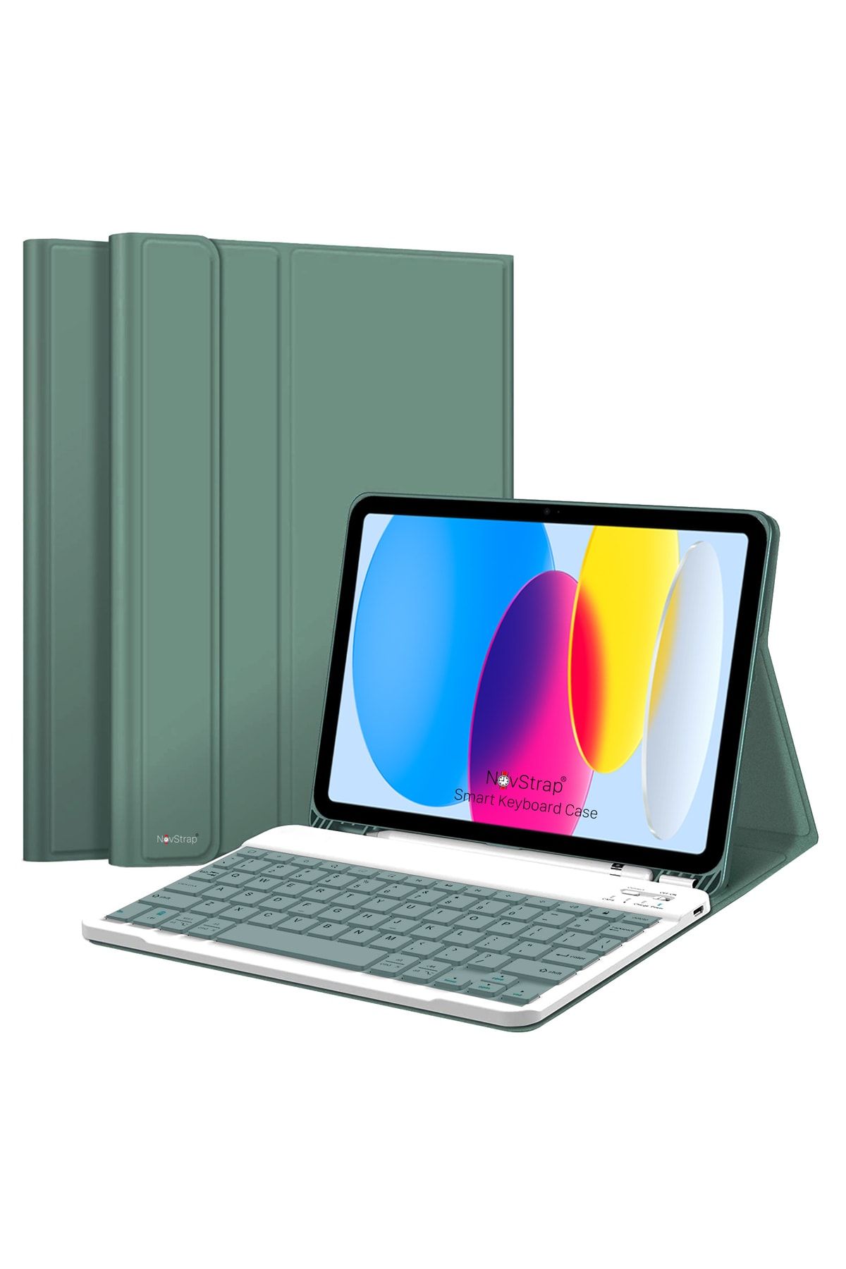 NovStrap Apple Ipad 10. Nesil 10.9 2022 Uyumlu Bluetooth Klavyeli Tablet Kılıfı Stand Kalem Bölmeli