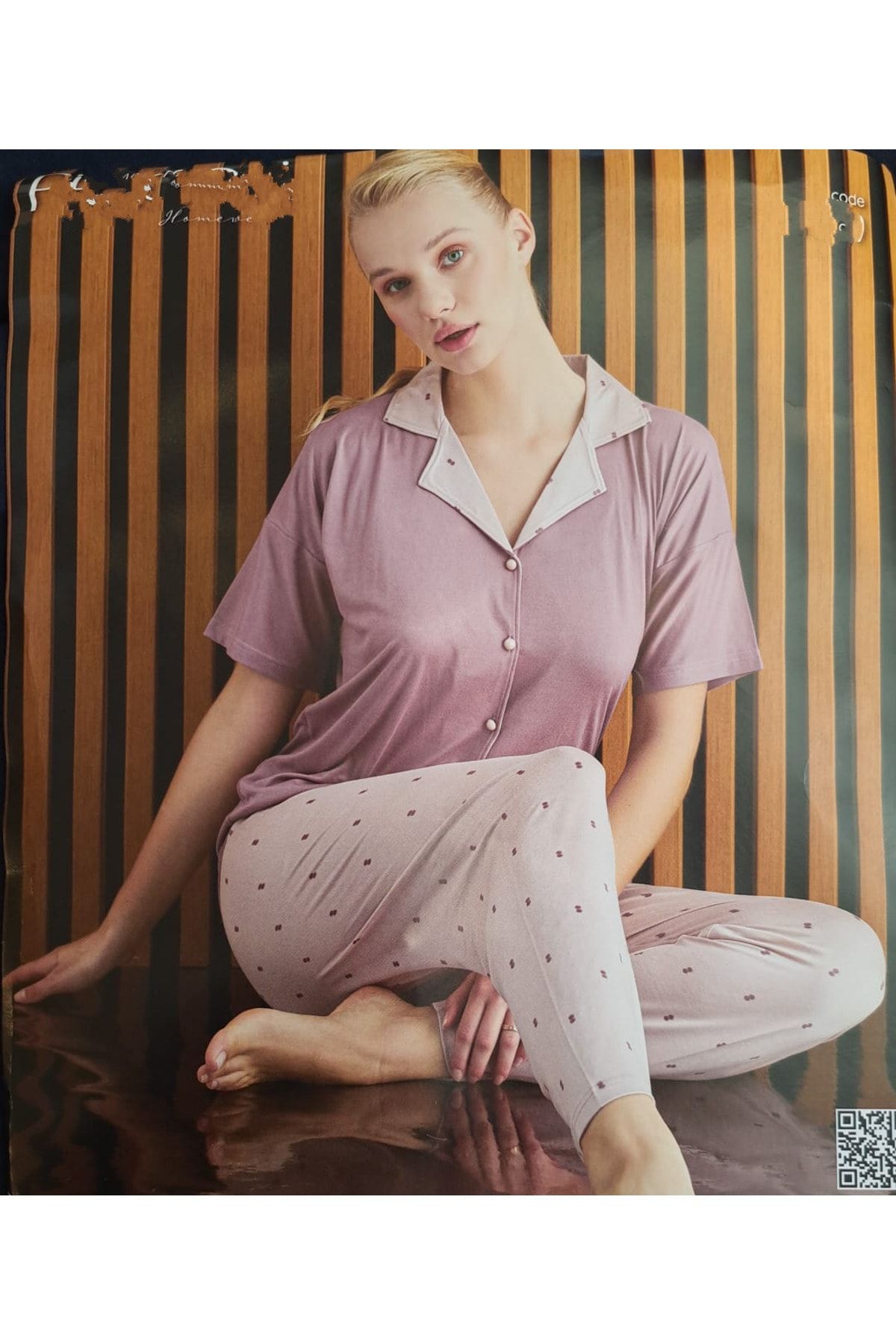 Pijamoni Kadın Kısa Kol Boydan Düğmeli Pijama Takımı RAHAT KULLANIM