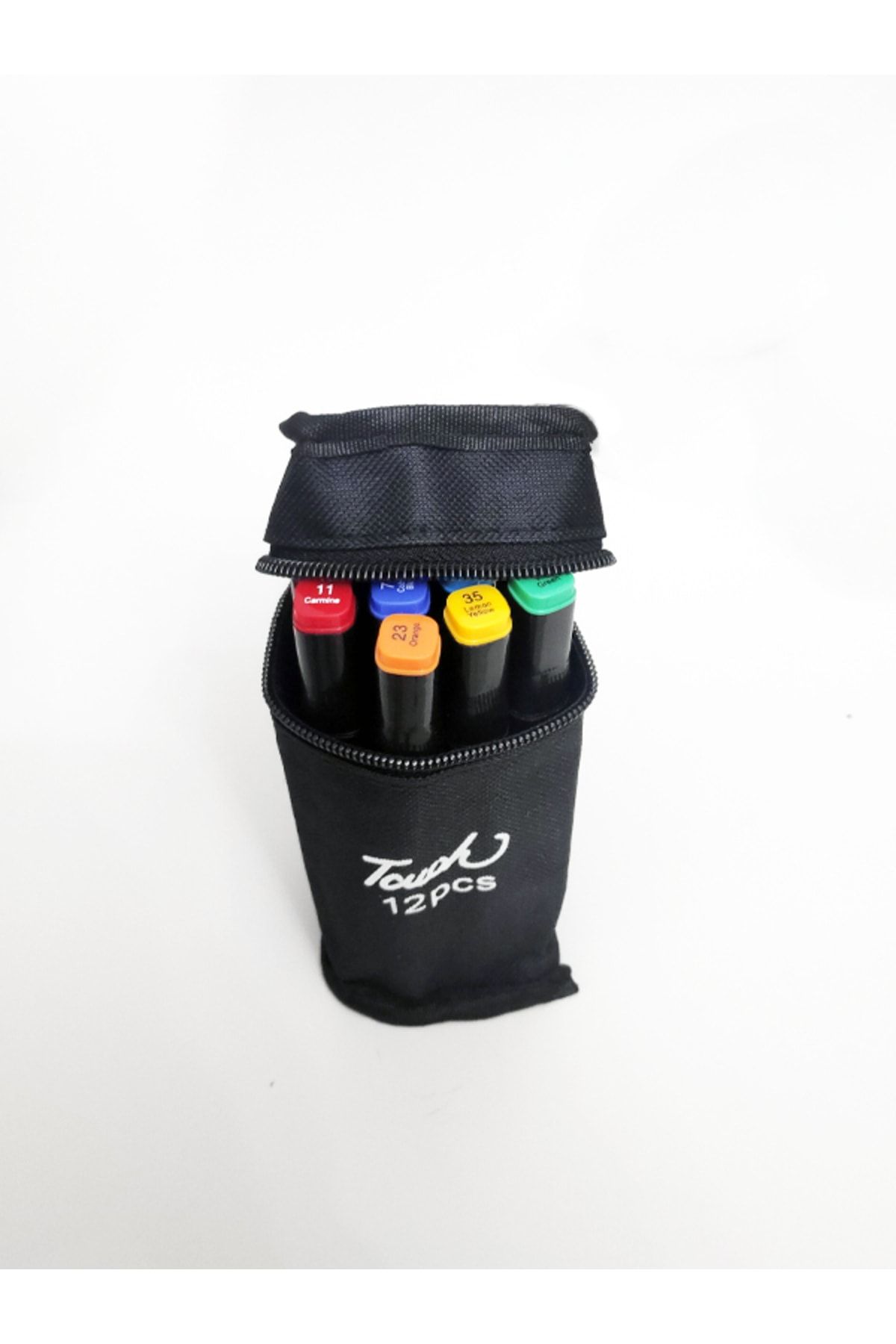 ACUTO Marker 12'li Set Çantalı Taşınabilir Marker Seti 12 Renk Çift Taraflı Marker Kalem Seti