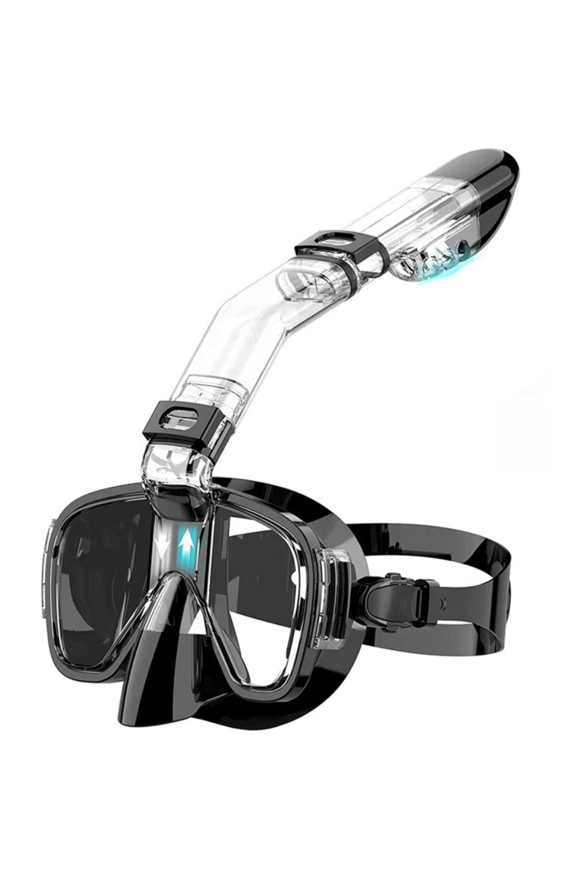YENİTECH YeniTech-Şnorkel,katlanabilir profesyonel dalış maskesi,kuru üst sistem ve siyah kamera tutuculu,