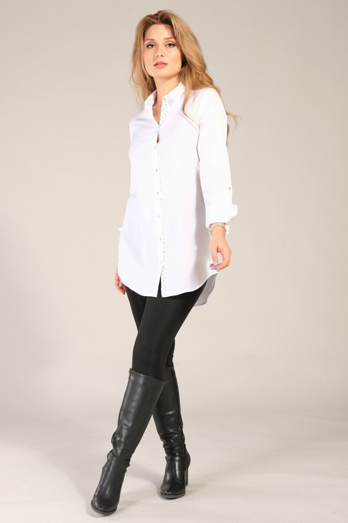 Giyim Dünyası Kadın Tunik Gömlek Beyaz