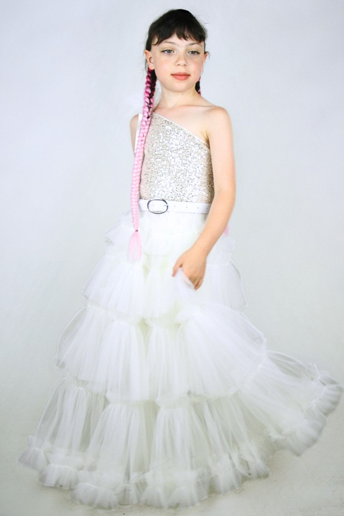 Zeze Kostüm Tiamat Beyaz balo elbisesi / Çocuk abiye düğün elbisesi