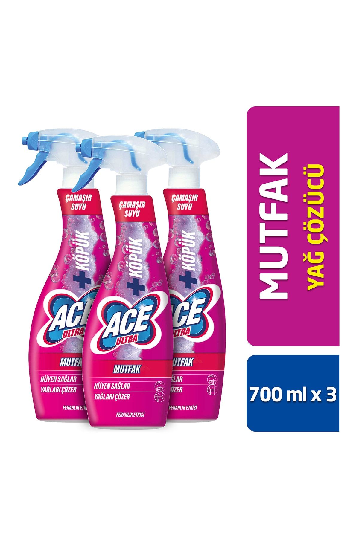 ACE Ultra Çamaşır Suyu Köpük Mutfak Ferahlık Etkisi 700ml X3