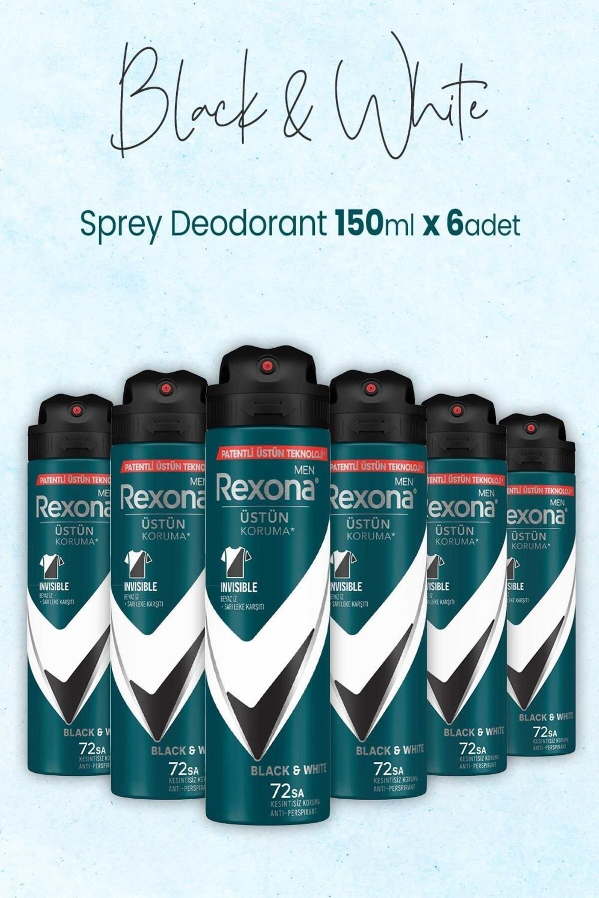 Rexona Men Sprey Deodorant Black White 150 ml x 6 Adet