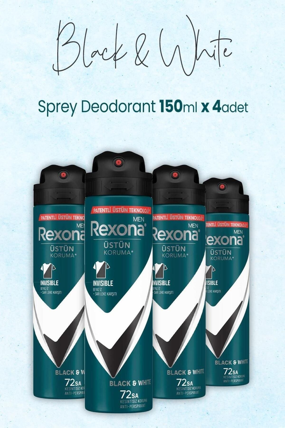 Rexona Men Sprey Deodorant Black White 150 ml x 4 Adet
