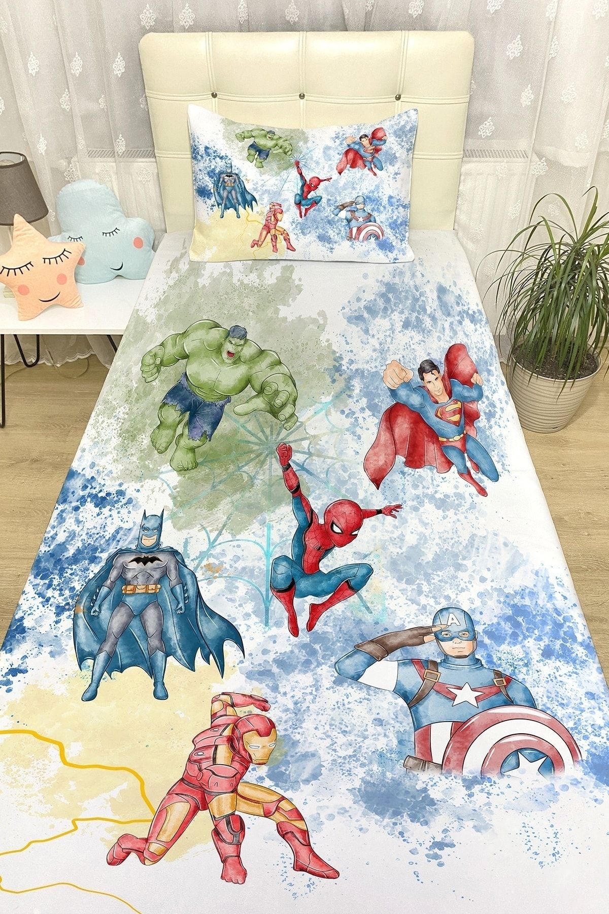 Evpanya Tüm Süper Kahramanlar Yatak Örtüsü ve Yastık Kılıfı