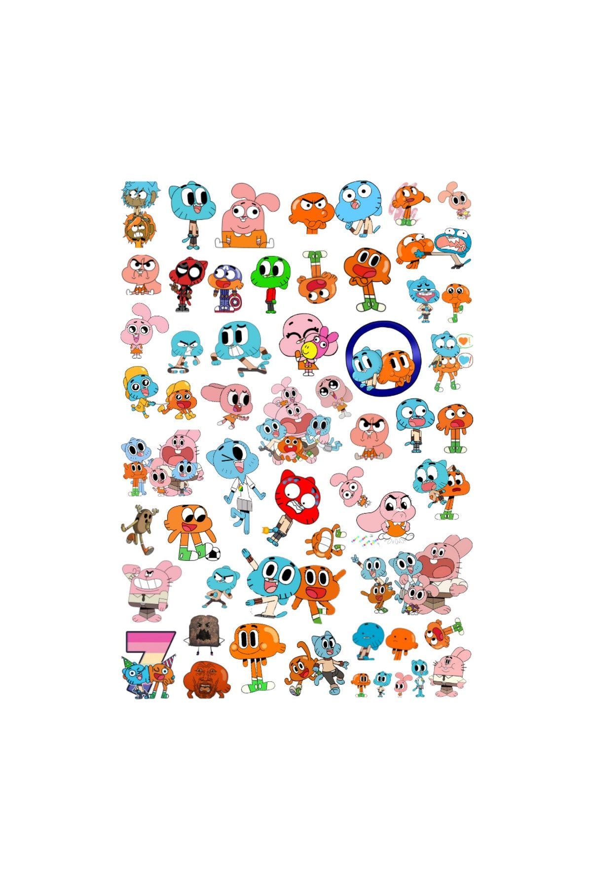 Ororabutik 46 Adet Adventure Time Gumball Sticker Seti-Gumball ve Darwin Etiket Seti