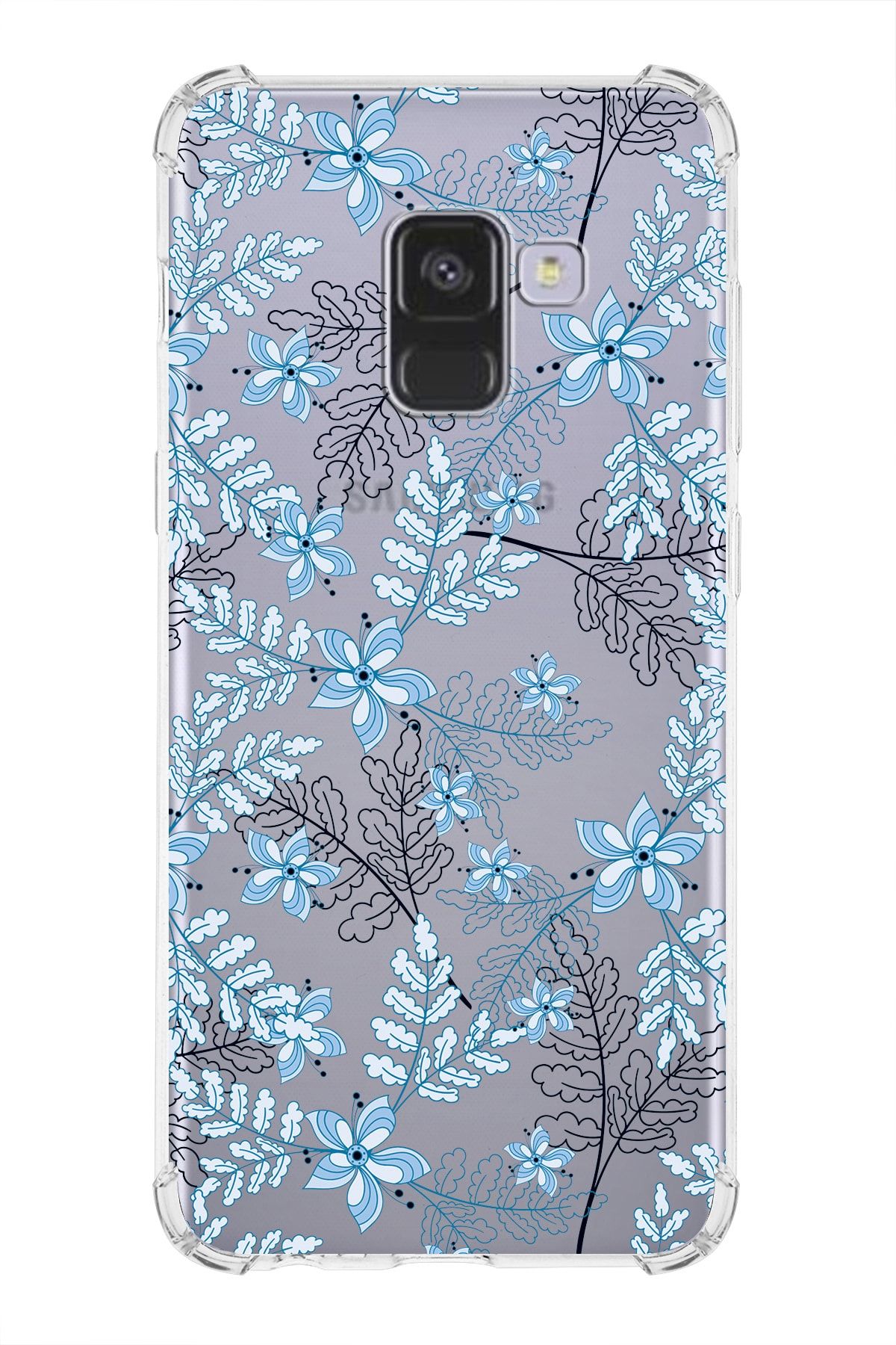 PrintiFy Samsung Galaxy A8 Plus 2018 Uyumlu Köşe Korumalı Antişok Kapak Floral Colors Tasarımlı Şeffaf Kılıf