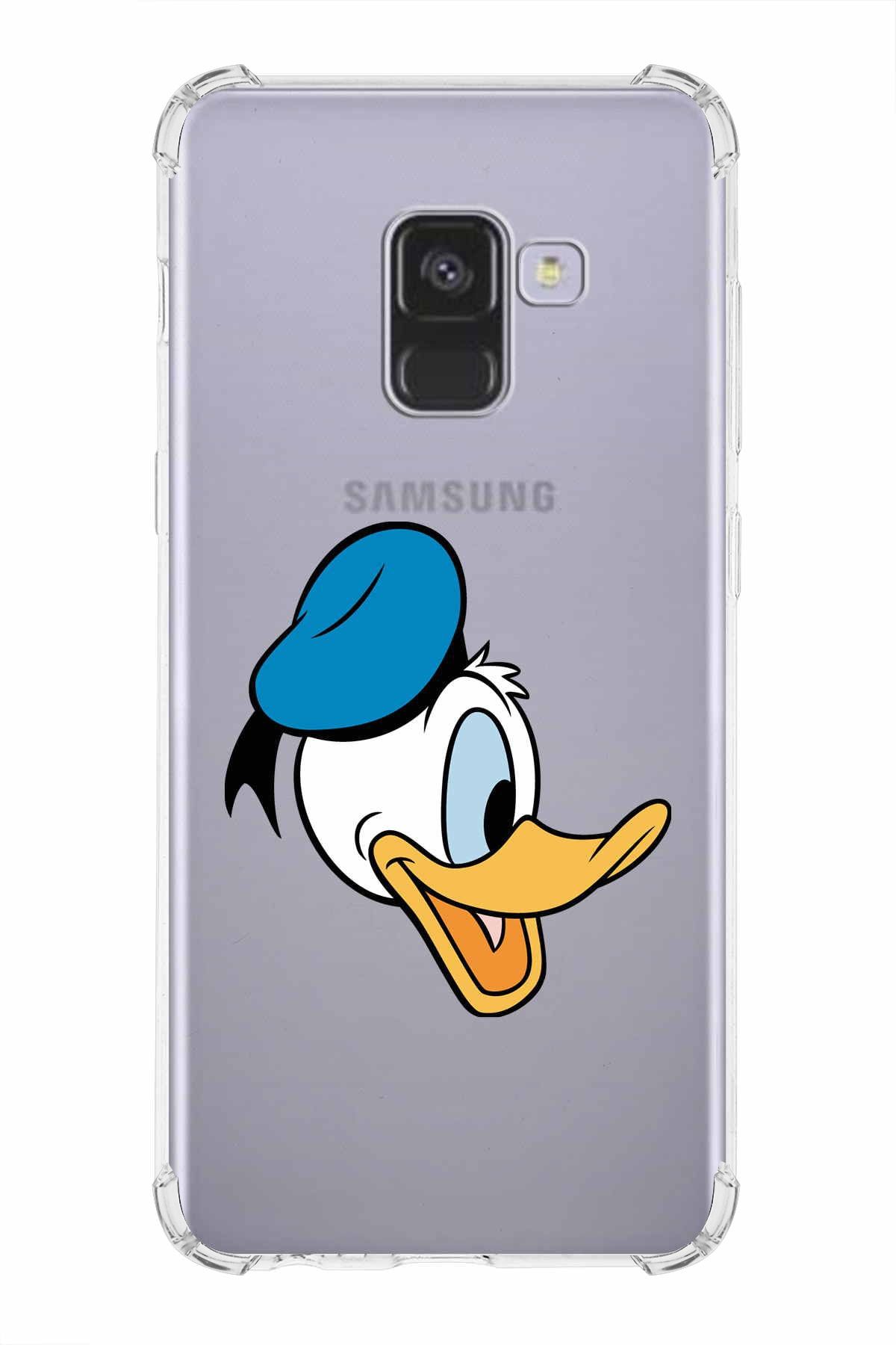 PrintiFy Samsung Galaxy A8 Plus 2018 Uyumlu Köşe Korumalı Antişok Kapak Donald Duck Tasarımlı Şeffaf Kılıf