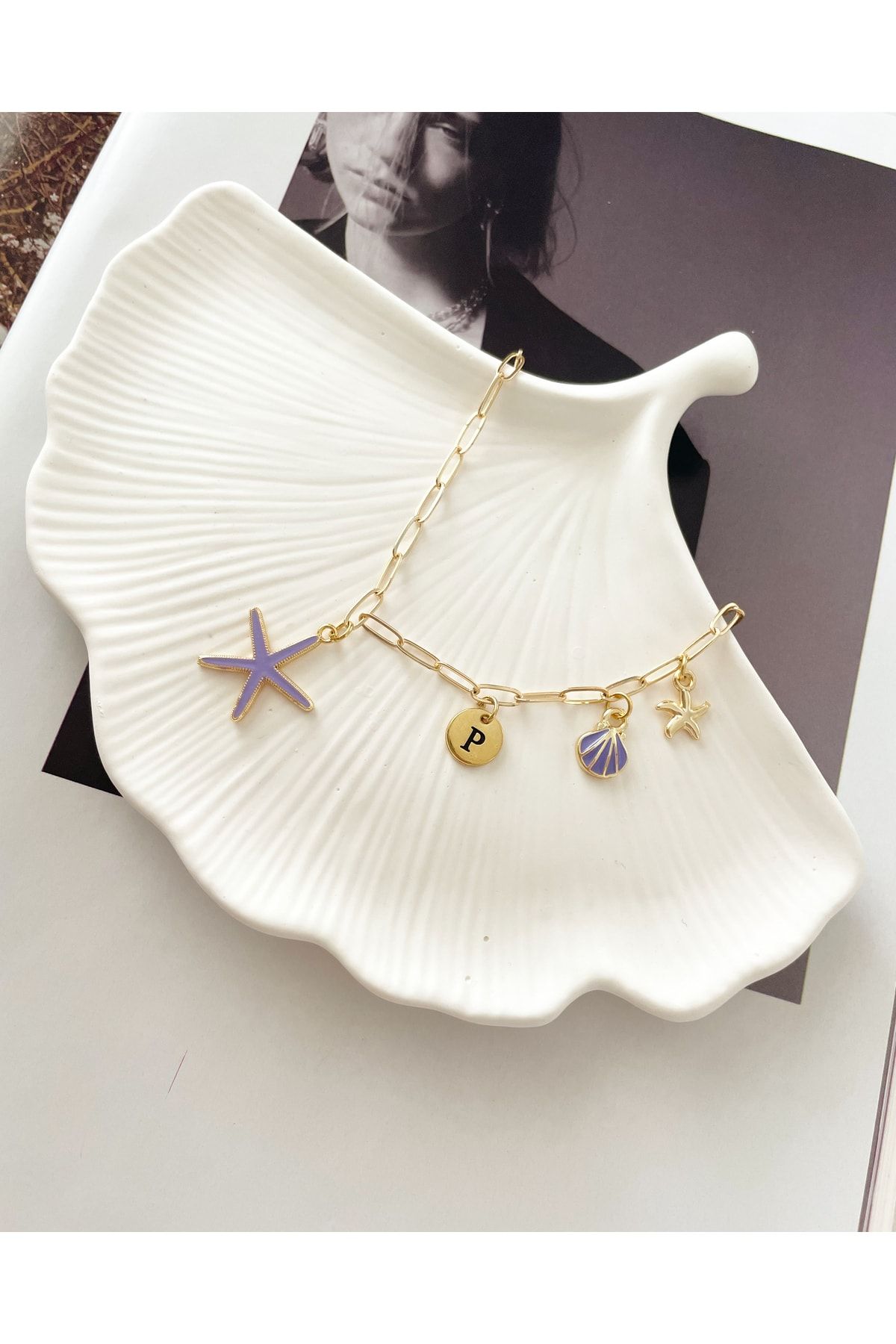Hazeran accessories Harfli Mineli Deniz Yıldızı Kolye