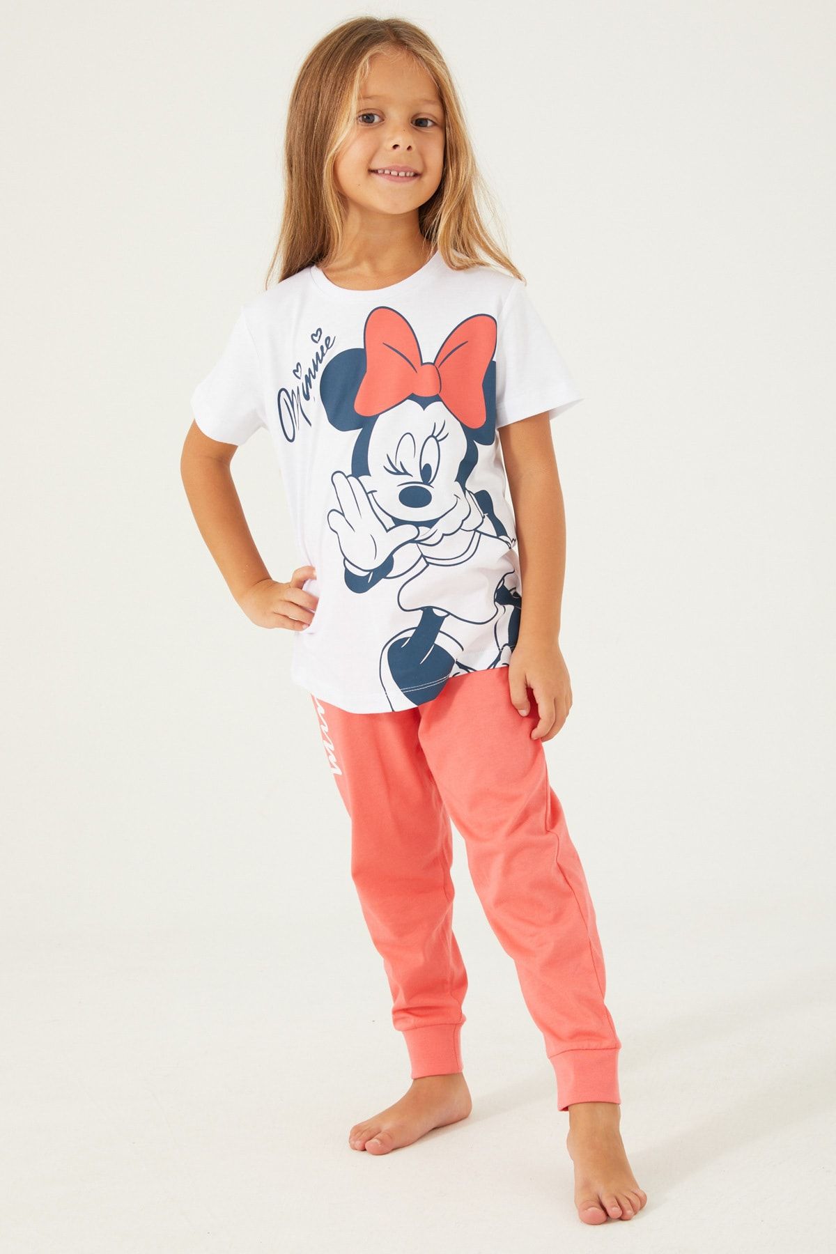 MINNIE MOUSE Minnie Mouse D4781-3 Kız Çocuk Uzun Kol Pijama Takım Beyaz