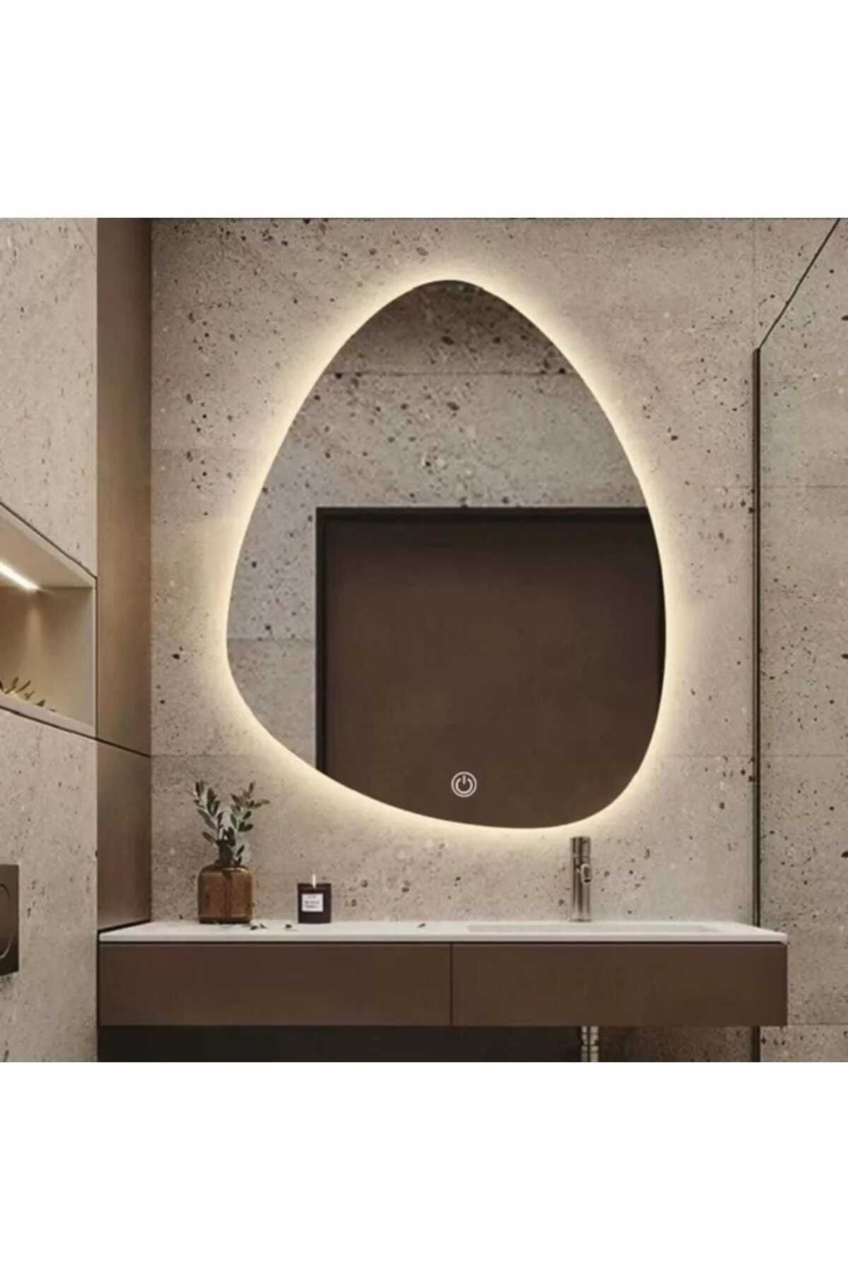 Toprak dekor Asimetrik Dokunmatik Ayna Ledli Ayna(DİMMER ÖZELLİKLİ)banyo Aynası