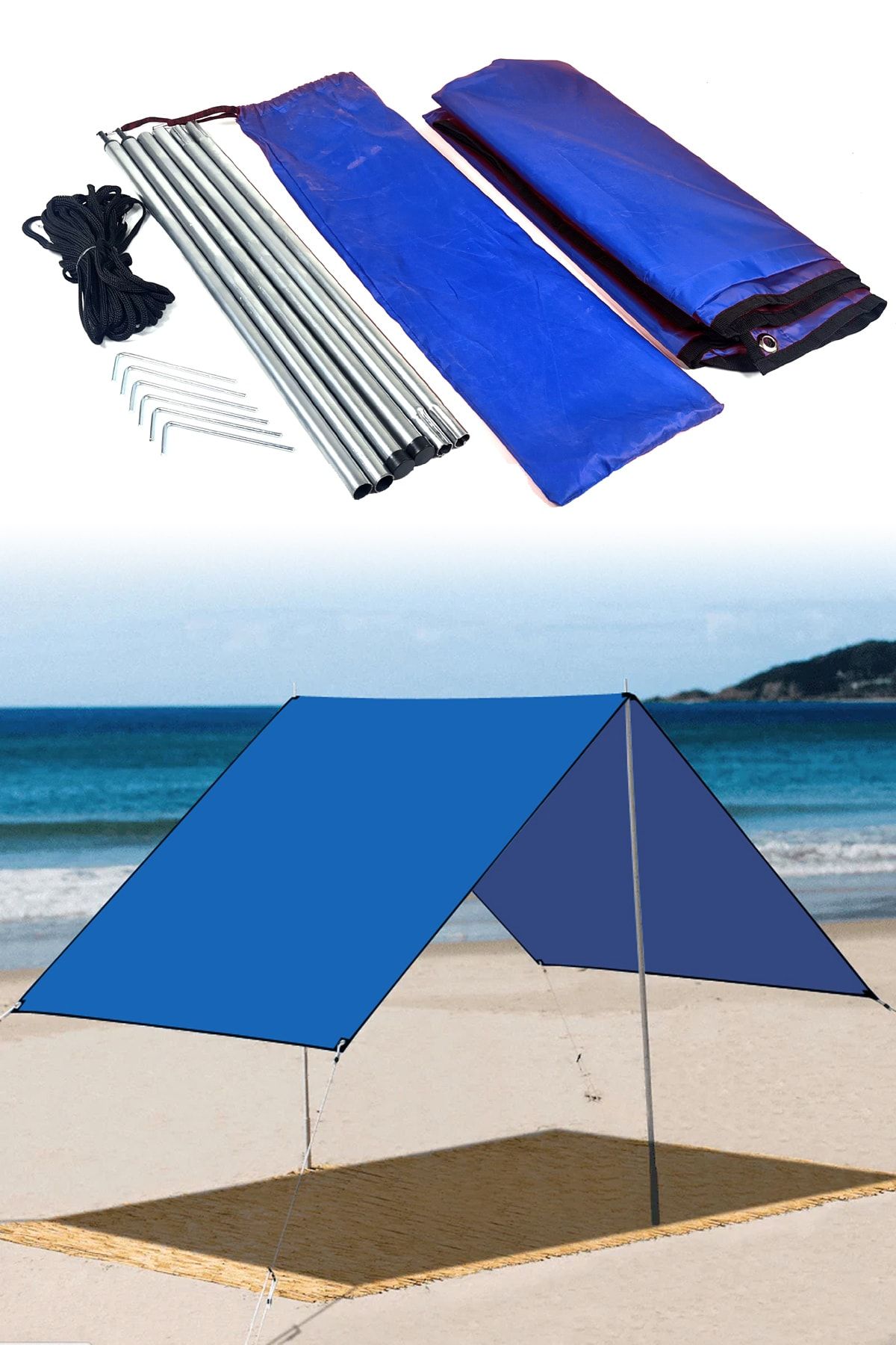 Binbirreyon Kamp Araç Yan Tente Gölgelik Plaj Güneşlik Piknik Plaj Çadırı 150x300cm Çantalı FC012R