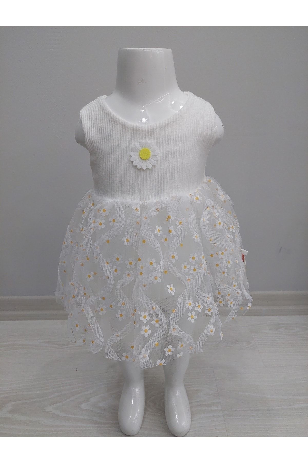 İSSE TEKSTİL Kız Bebek Papatya Desenli Elbise Tül Etekli ÇItçıtlı Badi 6 ay 12 ay 18 ay