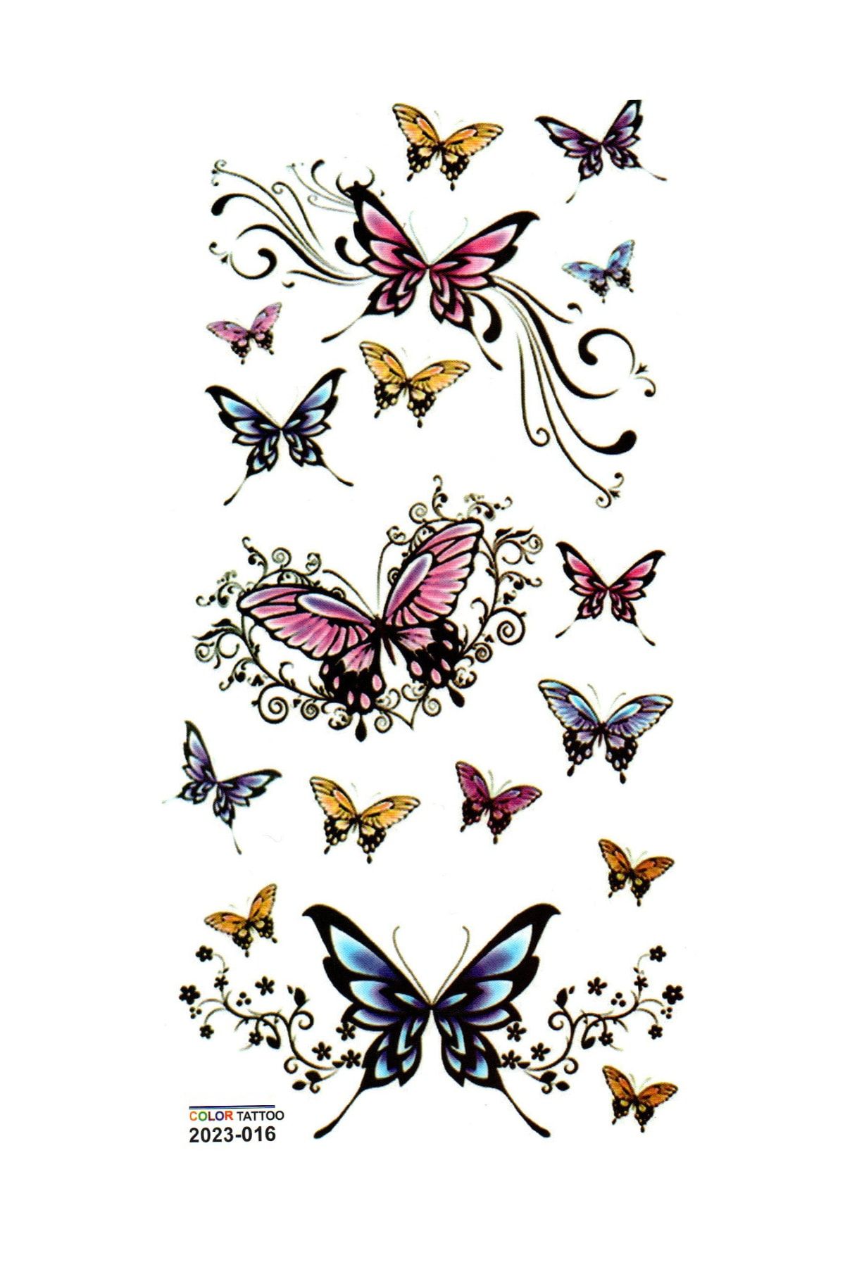 Limmy Tattoo Geçici Dövme Vücut Dövmesi 9x19 cm Renkli016  Renkli Kelebekler