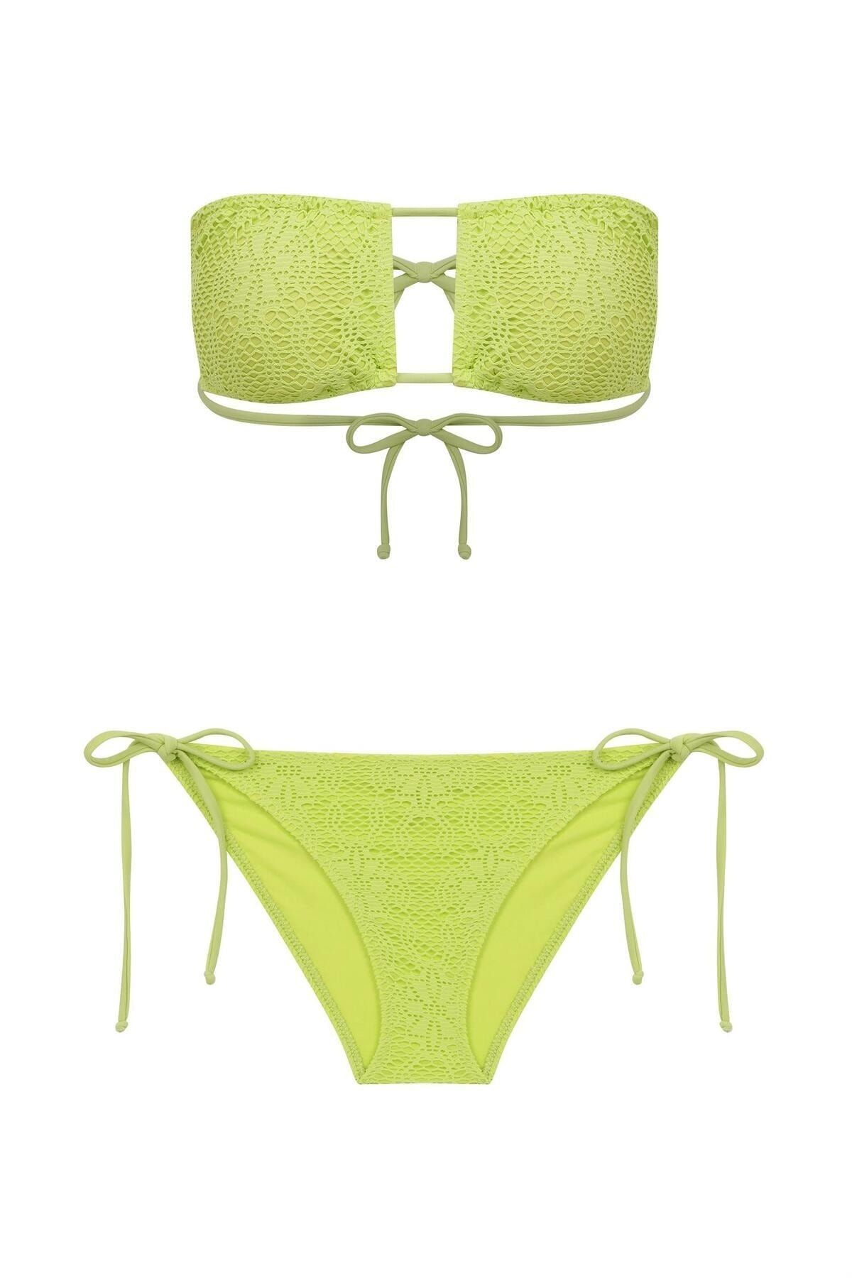 Aquella Straplez Neon Yeşil File Bikini Takım