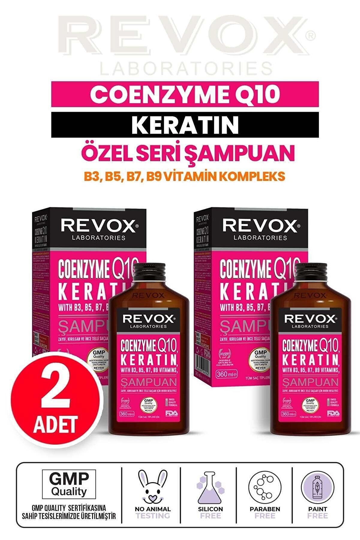 Revox Coenzyme Q10 Keratin Vitamain Kompleks Güçlendirici Yenileyici Derin Besleyici Şampuan 2 Adet